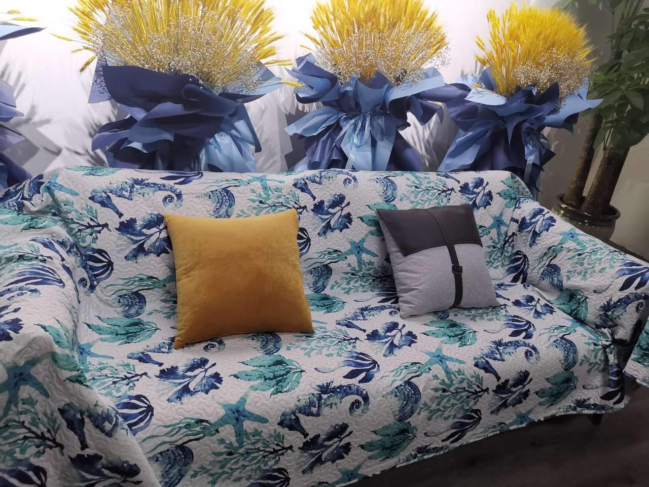 Bedspread Set King Size Quilts Beach Bedding Coastal Ocean Reversible Quilts Summer Bedspread Coverlet Soft Lightweitht Quilt Bedding Tropical Bed Set Home Collection Quilt with Shams Aqua