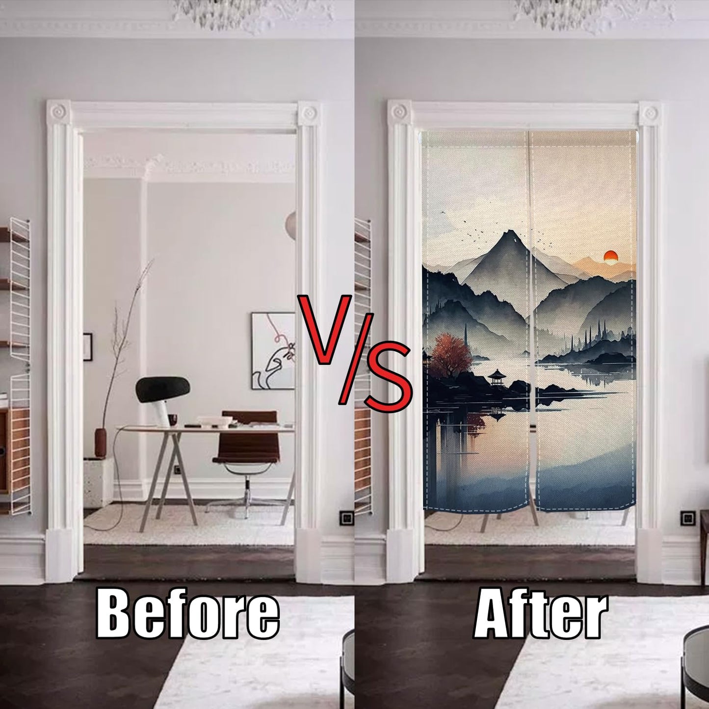 XMJJKUF Noren Japanese Doorway Curtain Window Treatment Door Curtain Tapestry for Privacy Partition Divider Panel Home Kitchen Room Decor 33.5" Width x 70.9" Long (Mountains, Landscape Painting)