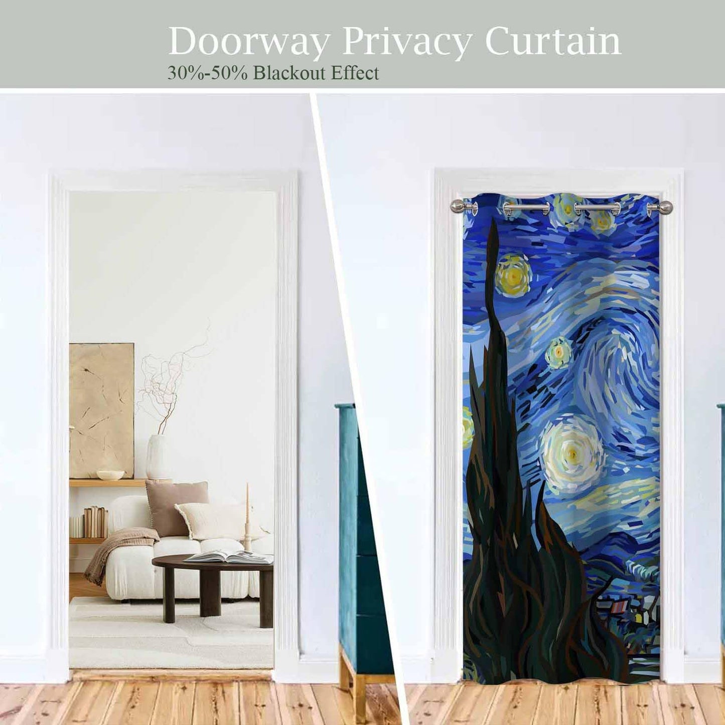 Haciadan Starry Night Doorway Curtains Blue Moon Star Van Gogh Painting 1 Panel 34" W X 80" L Door Drape for Kitchen Restaurant Bedroom Living Room
