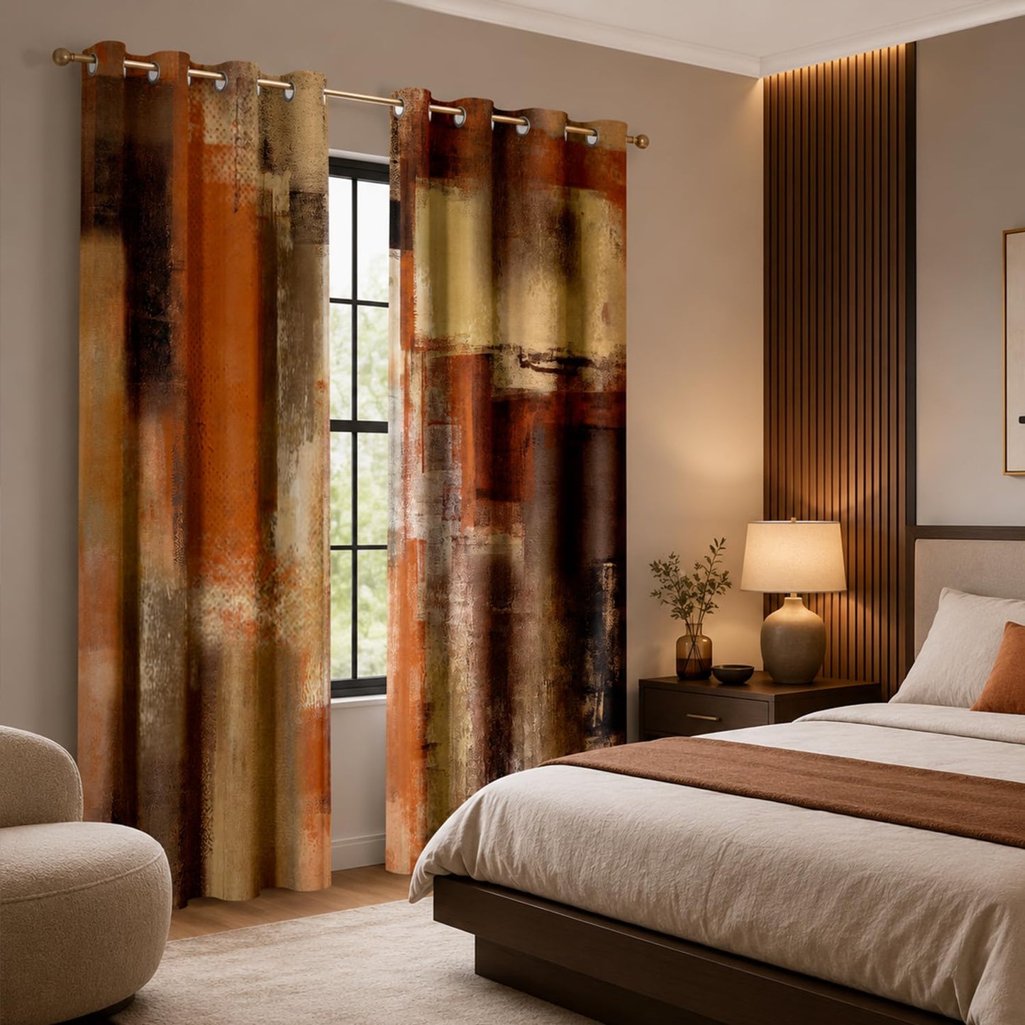JAZEAOI Burnt Orange Abstract Blackout Curtains, Modern Art Red Brown Rust Black Out Window Drapes for Bedroom Living Room Grommet Thermal Insulated Room Darkening Home Decor, 2 Panels 52x84 Inches