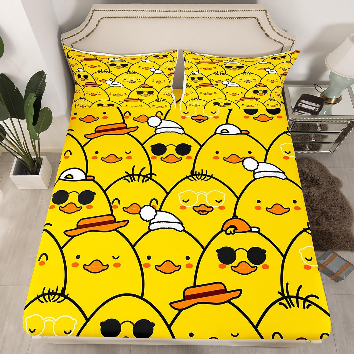 Erosebridal Cute Duck Sheet Set Full,Cartoon Yellow Duck Bed Sheets for Kids Boys Girls,Lovely Yellow Chicken Bedding Set,Farmhouse Animal Fitted Sheet + Top Sheet + 2 Pillowcases Wrinkle Free