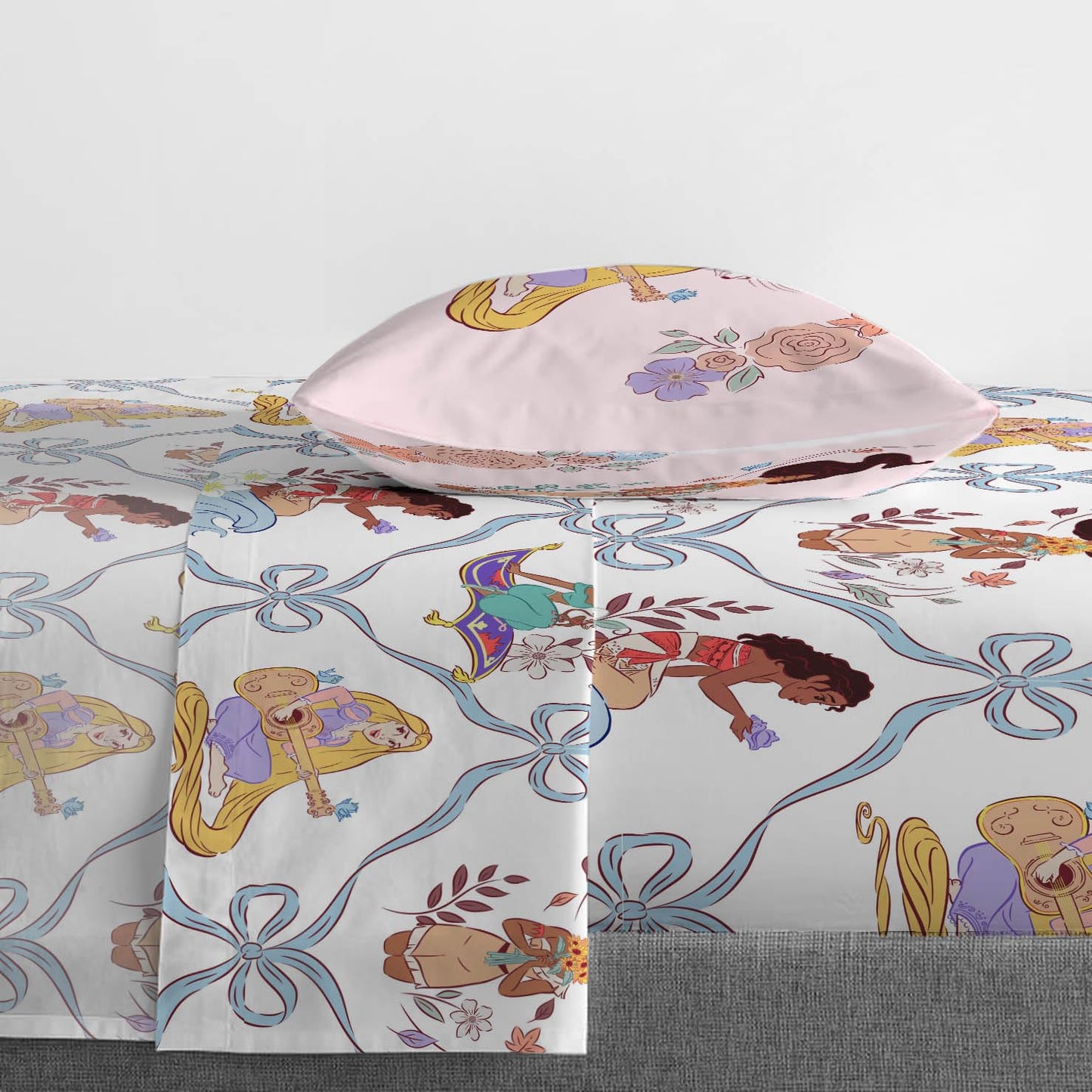 Disney Princess 3 Piece Twin Sheet Set - Kids Super Soft Brushed Microfiber Bedding, Deep Pocket, Fade Resistant, Machine Washable - Cinderella, Belle, Ariel & Tiana - Jay Franco (Official Disney)