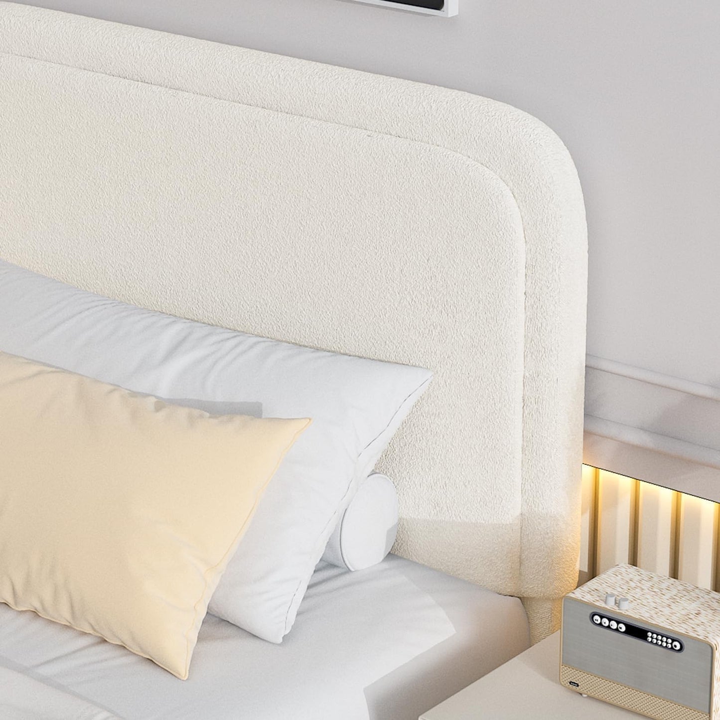 BarnFurin Queen Bed Frame with Headboard, Cloud Boucle Upholstered Platform Bed with Wood Slats, Soft Rounded Corners, No Box Spring Required, Non-Slip and Noise-Free, Easy Assembly, Cream
