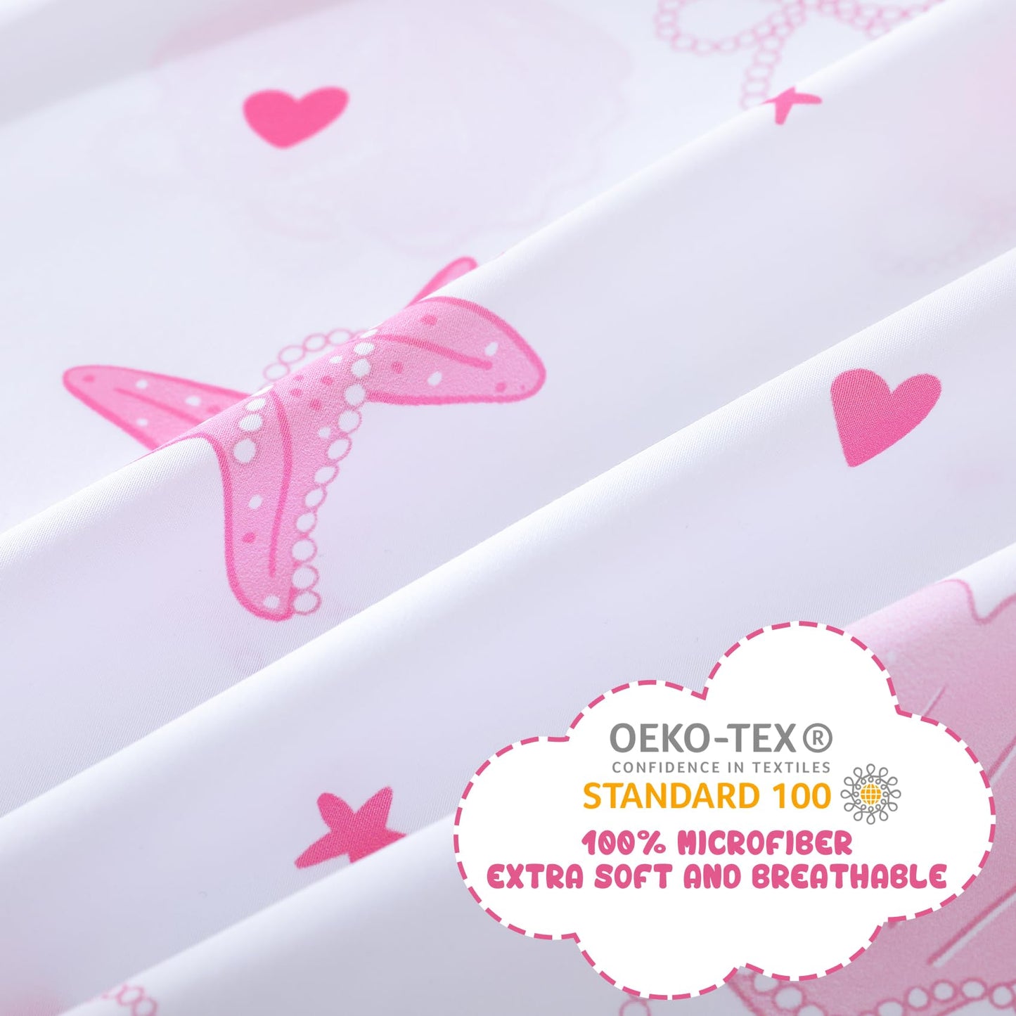 Yibeizi Pink Twin Sheets Set Kids Beach Bedding Coastal Bed Sheets for Girls Ocean Print Bedsheets Microfiber Deep Pocket Beachy Patterned Bed Sheet & Pillowcase Sets 3 Pieces