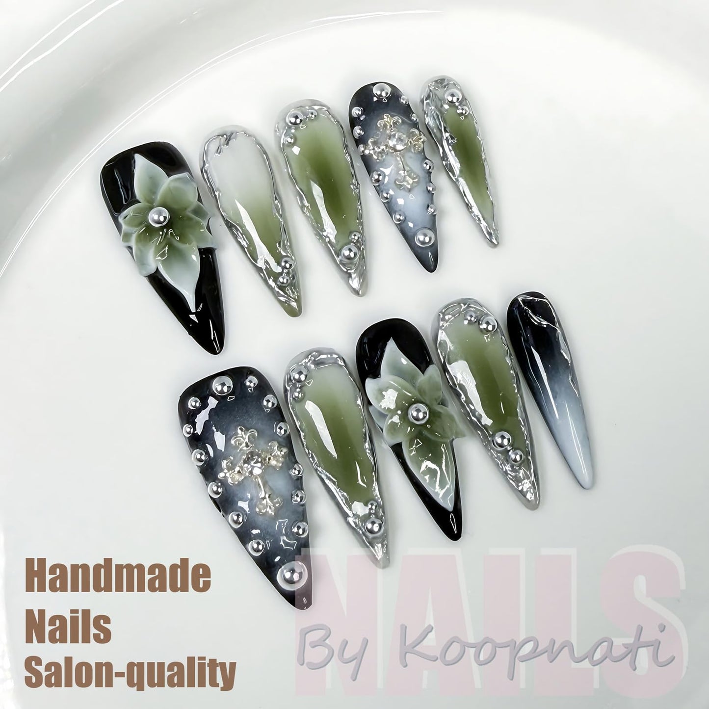 Handmade 3D Nail Art Press Ons Homemade Press On Nails French Tip With 3D Pink Flower Design Fake Nail For Women M
