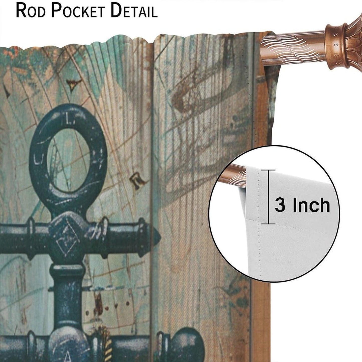 TOWINSFB Blue Nautical Map Anchor Blackout Curtains for Bedroom Living Room, Retro Plank Starfish Marine Life Coral Thermal Insulated Room Darkening Curtain- 2 Panels, Each 63" L x 21" W