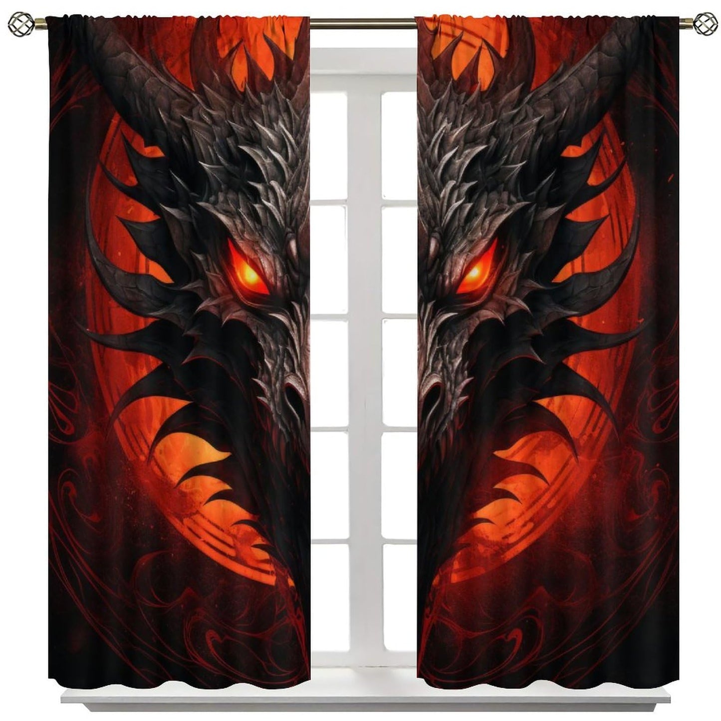wlsgdsg Dragon Curtains, Mystic Magic Vicious Red Blood Moon Adventure Treasure Dragon Eyes Windows Treatments, Thermal Insulated Drapes for Kids Boys Girls Living Room Bedroom 42x45in (No Blackout)