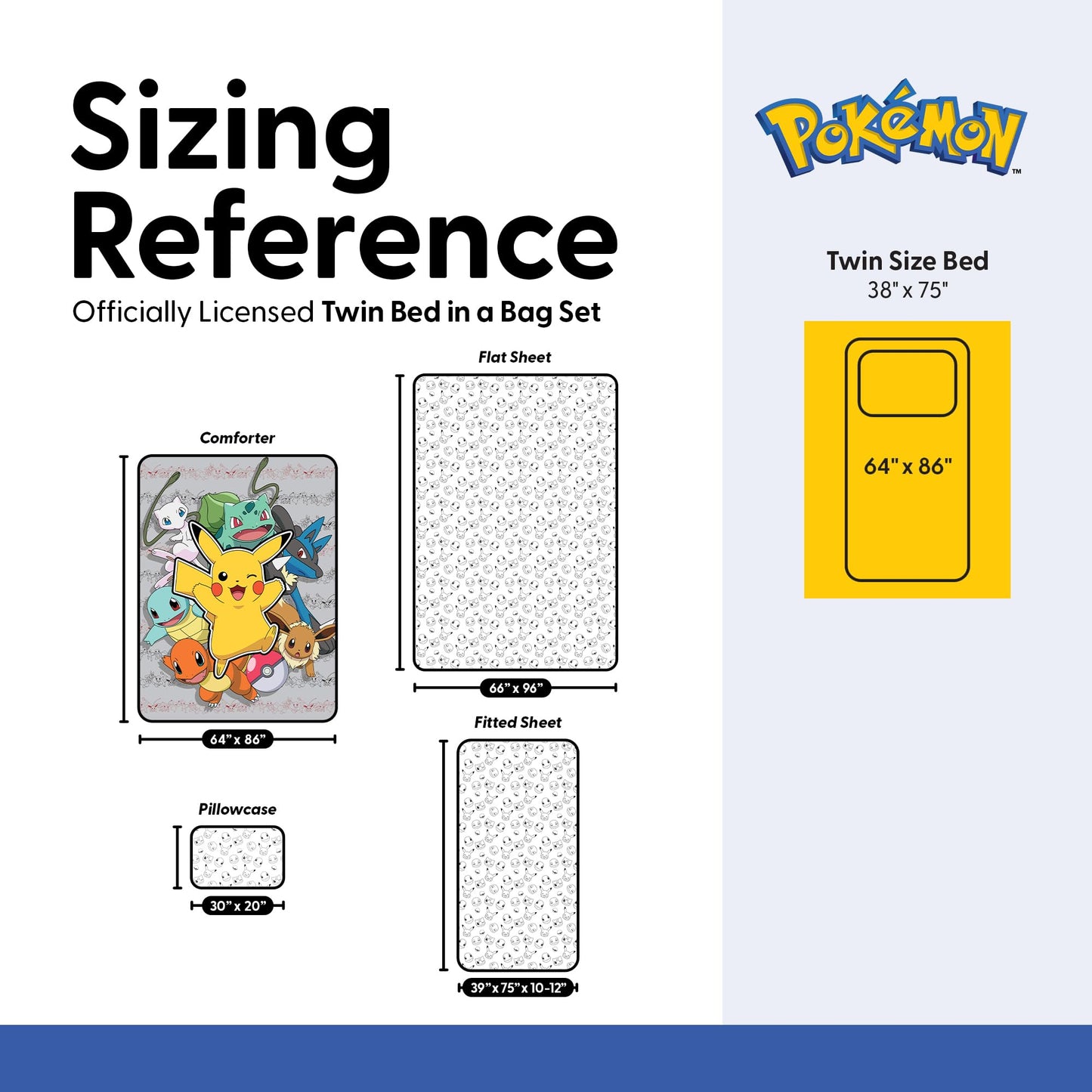 Northwest Pokemon Battle Squad Twin Size Bed in a Bag Set, Pikachu Charmander Squirtle Eevee, Kids Boys Girls Bedding Comforter Sheets