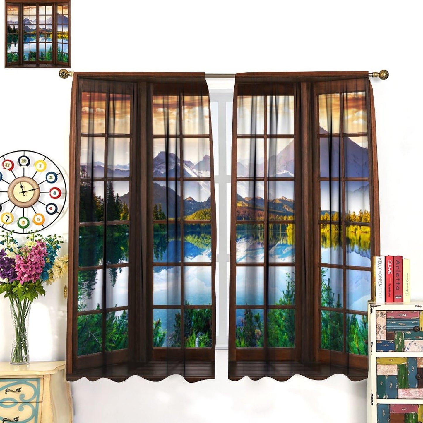 Landscape Curtains, Nature Scenery Theme Forest Lake Mountain 3D Scene Rod Pocket Blackout Window Treatments for Bedroom Living Room Office Cafe 42x45 Inch