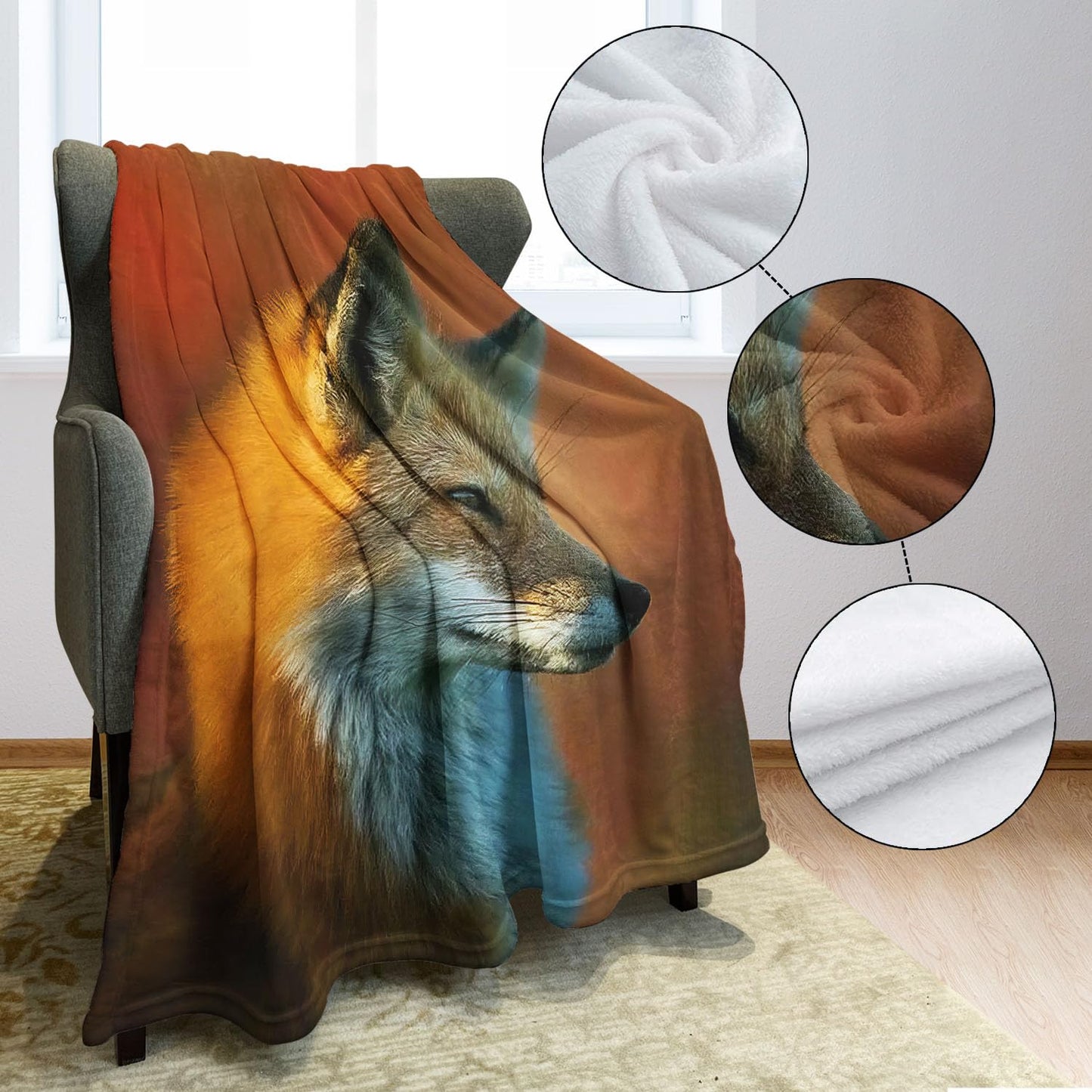 Rstick Red Fox Blanket Beautiful Animal Fleece Blanket Soft Fuzzy Plush Throw Blankets for Couch Bed 60"x80"