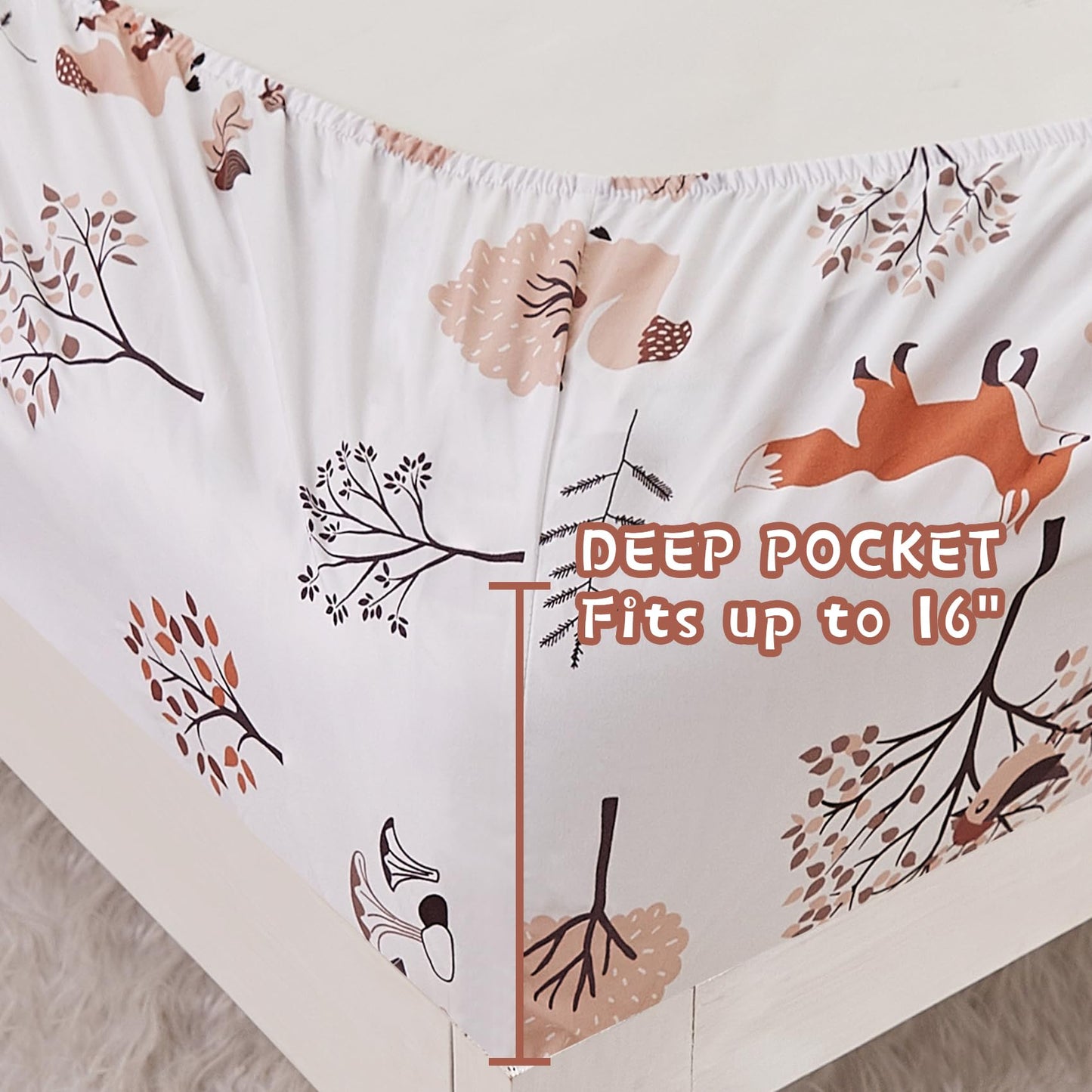 Yibeizi Woodland Forest Kids Sheet Set Full Size, Fall Animal Print Bedsheet Camper Themed Microfiber Deep Pocket Bedding Sheets & Pillowcases 4 Pieces