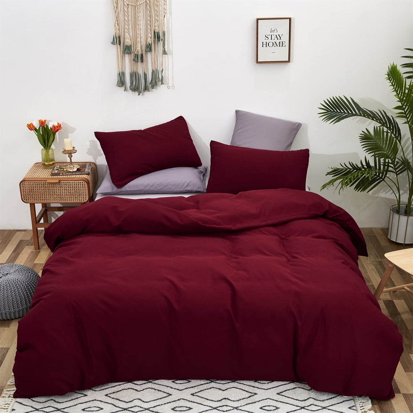 Luxlovery Burgundy Comforter Set Queen Dark Red Bedding Set Women Claret Wine Red Crimson Burgundy Blanket Quilts 3 Piece Claret Bedding Comforter Set
