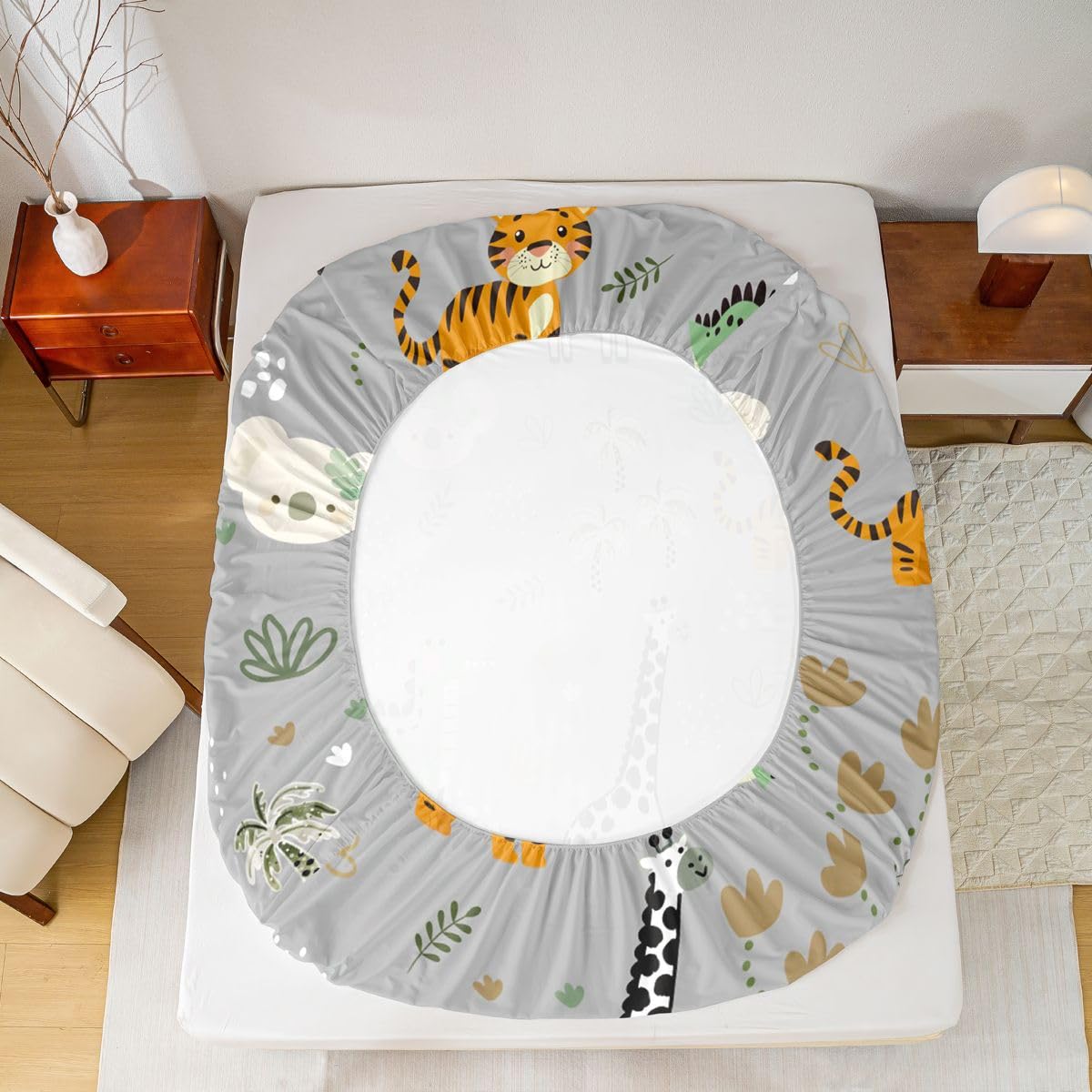 Erosebridal Jungle Animals Bed Sheets Full Cartoon Kawaii Sheet Set for Kids Boys Girls Hunting Safari Animals Sheets Monkey Giraffe Crocodile Tiger Flat Fitted Sheet 3 Pcs