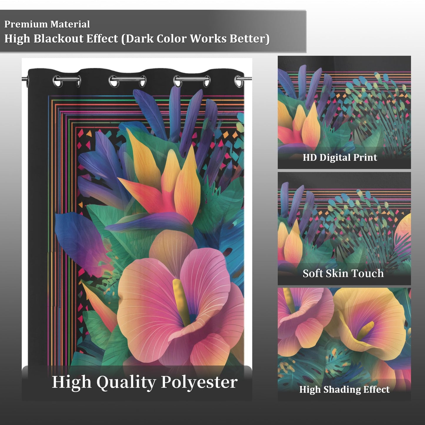 Neon Tropical Blackout Curtains for Bedroom 84 inch Long, Flower Plant Patterned Curtain Thermal Insulated Room Darkening Window Drapes for Living Room 2 Panels cc146ll1Y