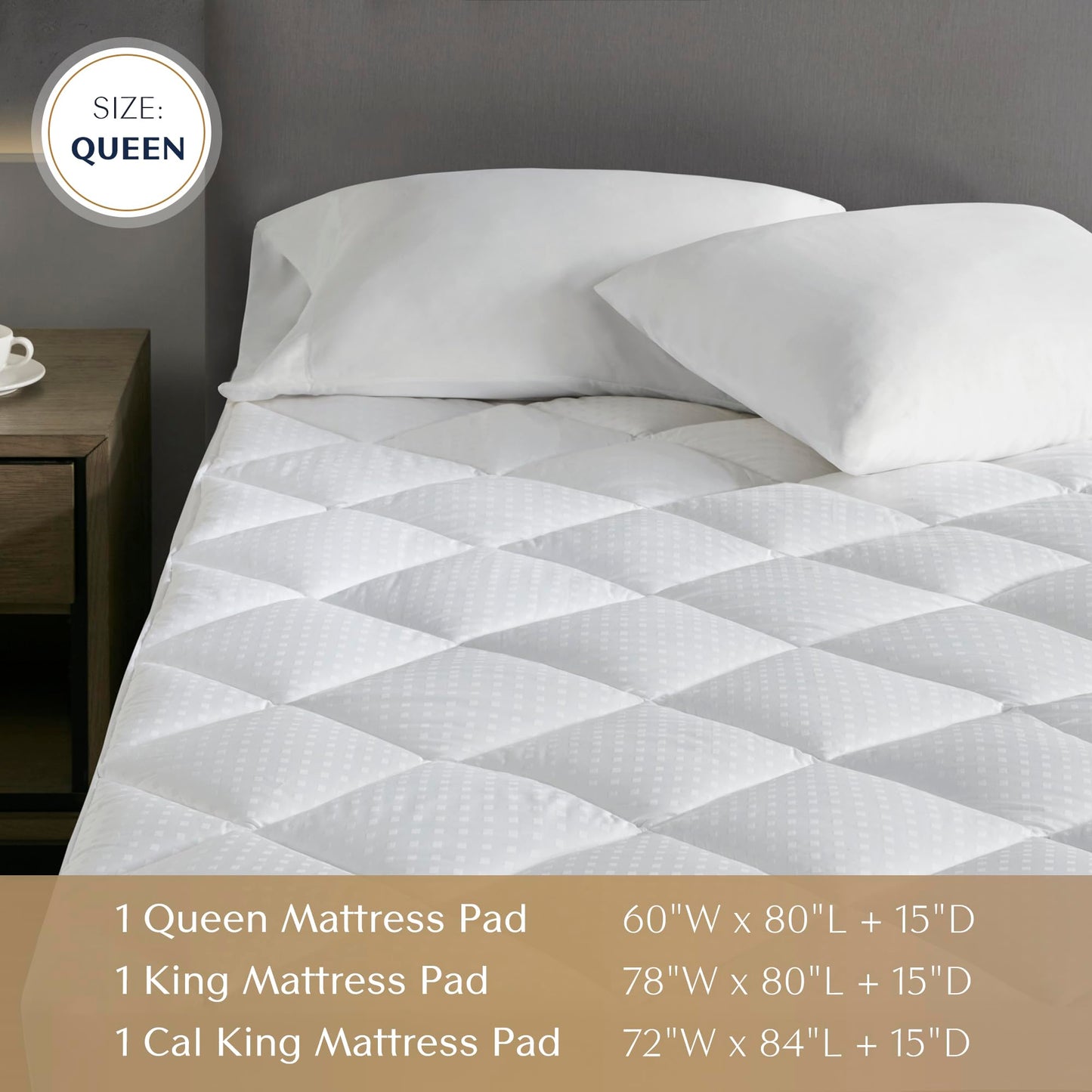 Croscill Queen Mattress Pad Cotton Bed Protector Waterproof Mattress Pad, Diamond Quilted Cover, Overfilled, Breathable Mattress Topper, Fitted Pocket Fits Up to 18", Easy Care, Queen, White