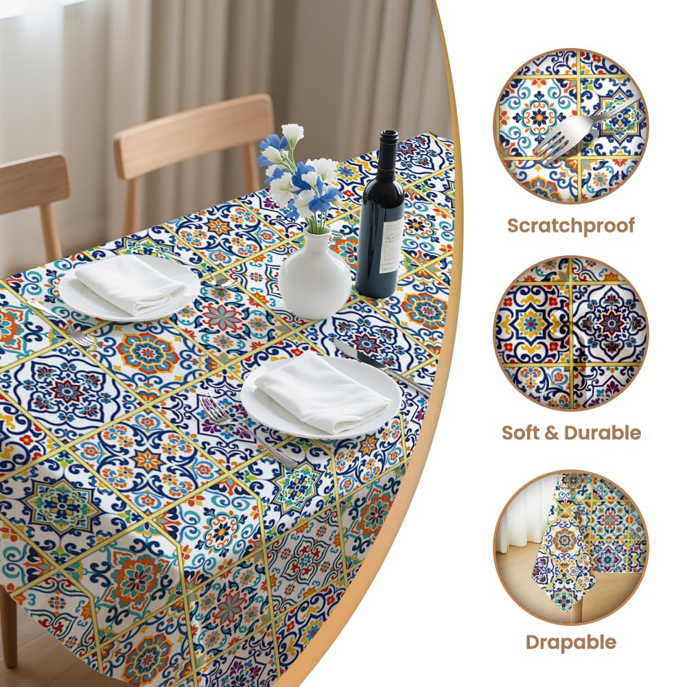 ANATTASOUL Tile Pattern Rectangle Table Cloth Waterproof 6ft Fall Tablecloth, 84"x60" Stain Resistant and Wrinkle Free Table Cover for Dining Party Buffet Camping Wedding