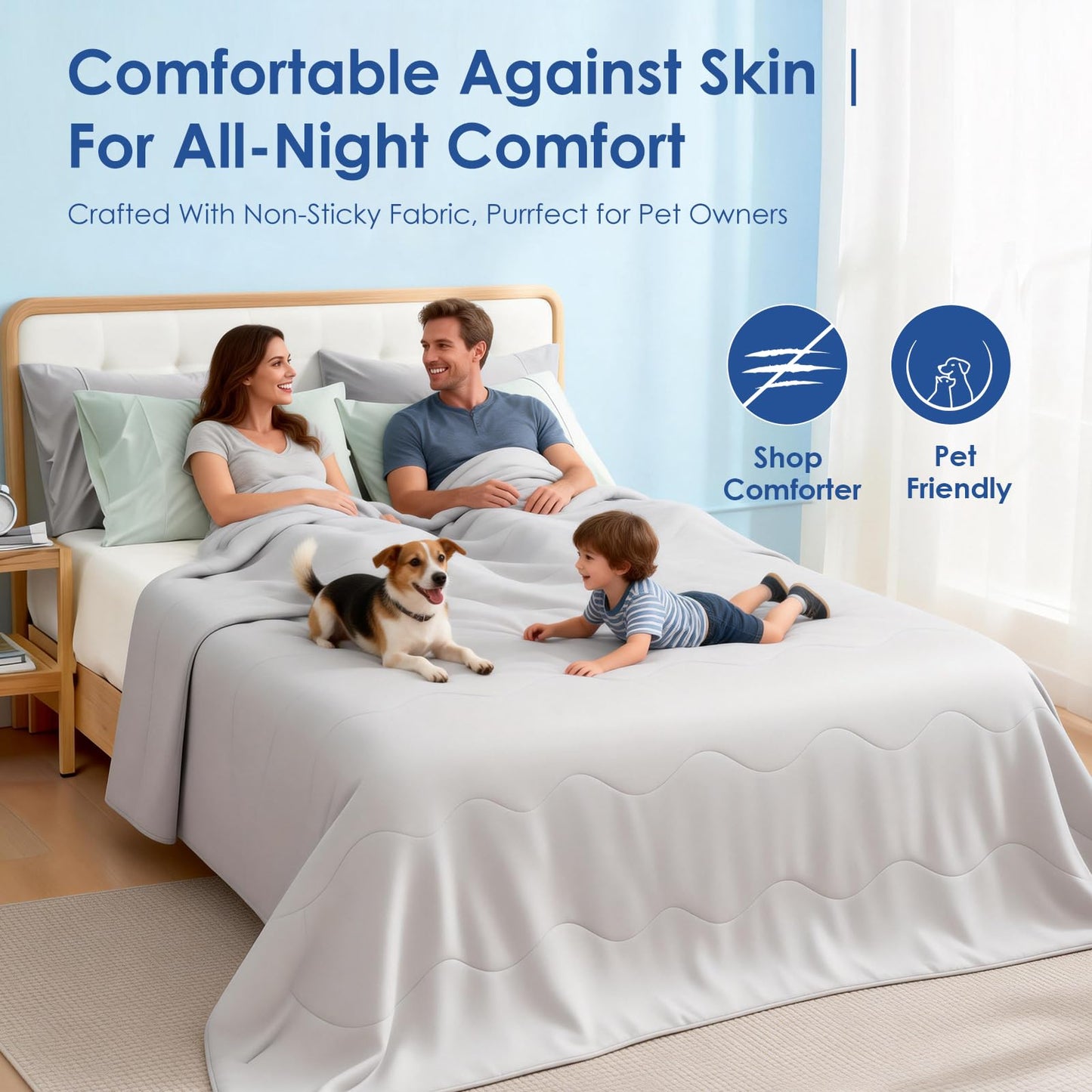 jiaao 30-Second Cooling Comforter Queen, Summer Blanket for Hot Sleeper