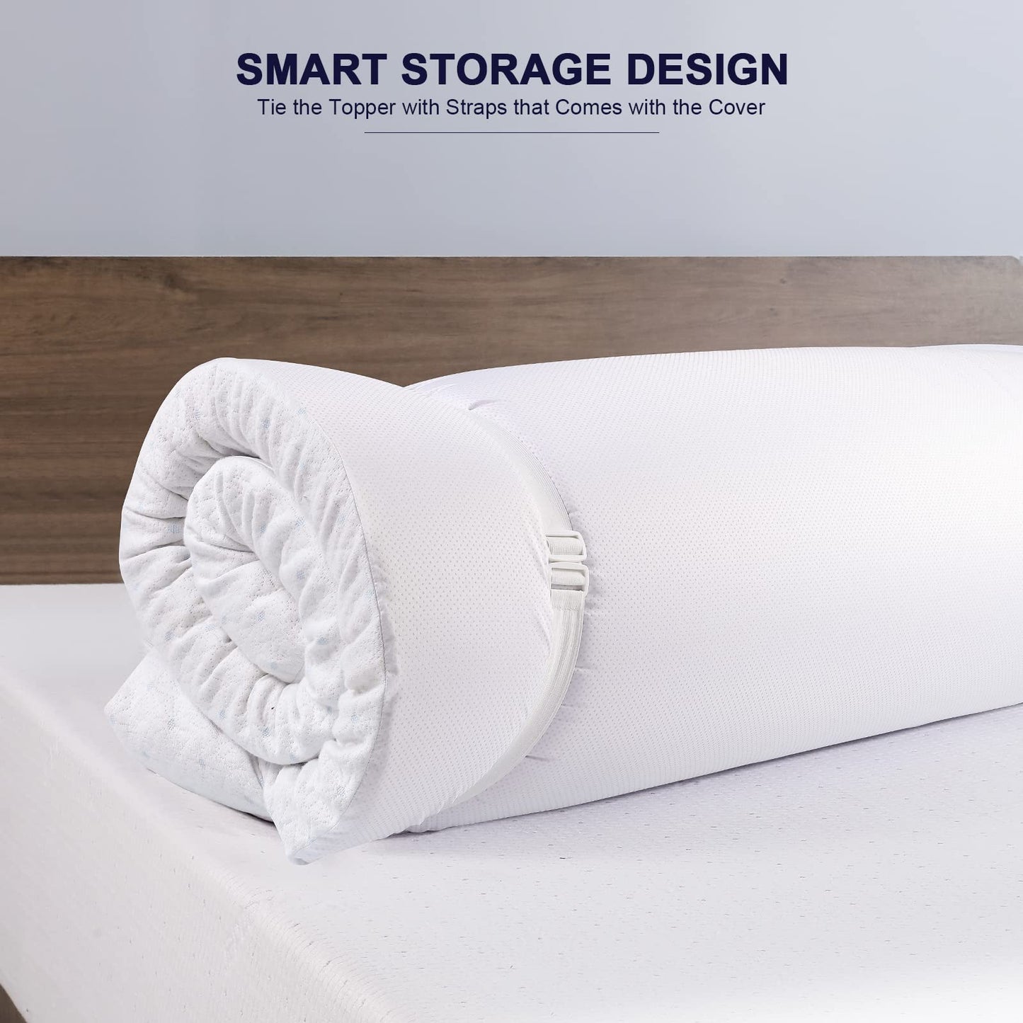Ferlizer 2 Inch Twin Mattress Topper Protector Cover, Oeko-Tex Certified, Bamboo Zippered Cover for Mattress Topper, Adjustable Straps & Anti-Slip Silicone Bottom, Removable & Washable - Cover Only