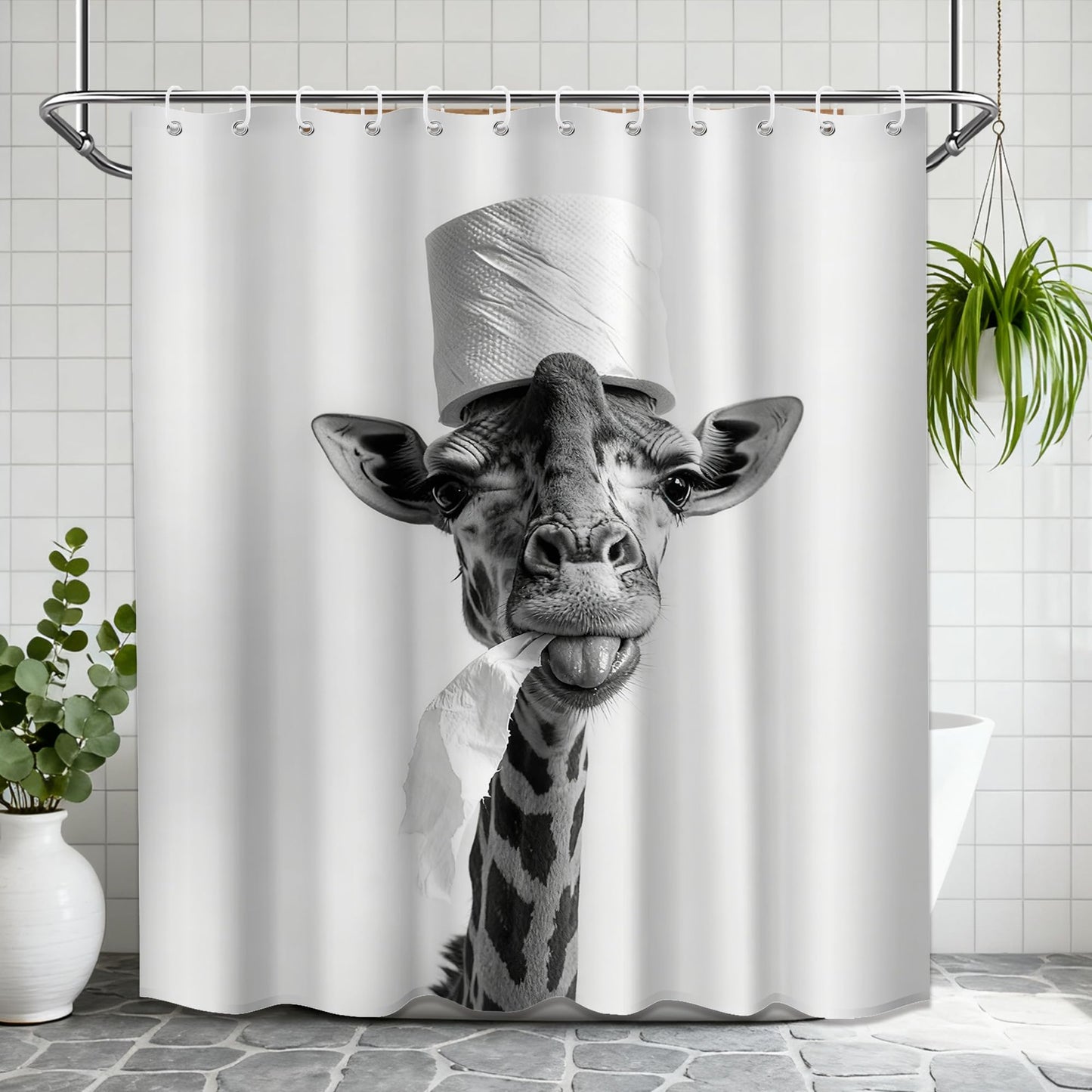 DLTAY Funny Giraffe Shower Curtain, Gray, 70x72 Inches