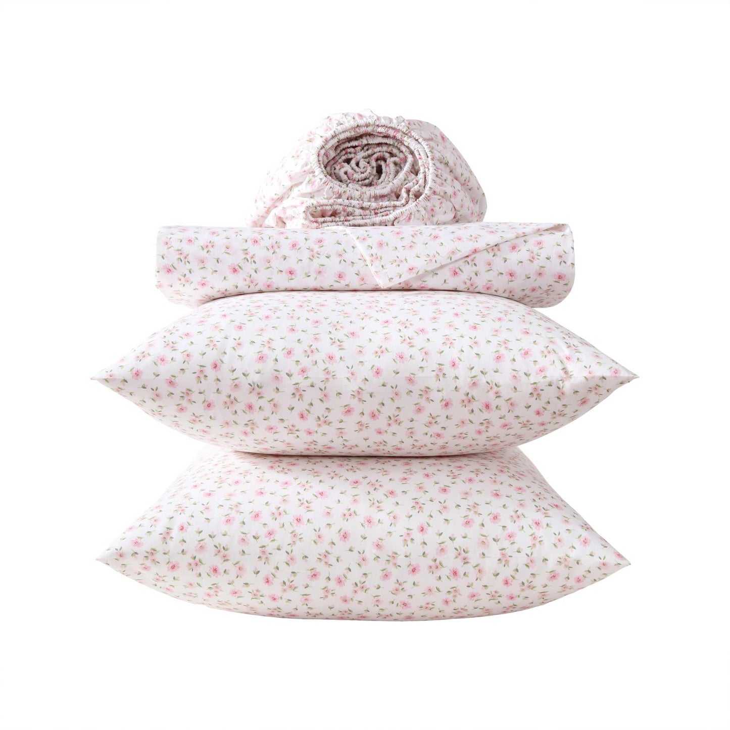 Laura Ashley - Twin Sheet Set, Crisp & Cool Cotton Percale Bedding for Year Round Comfort, Deep Pocket, Bed Sheets with Matching Pillowcase (Little Ditsy Pink)