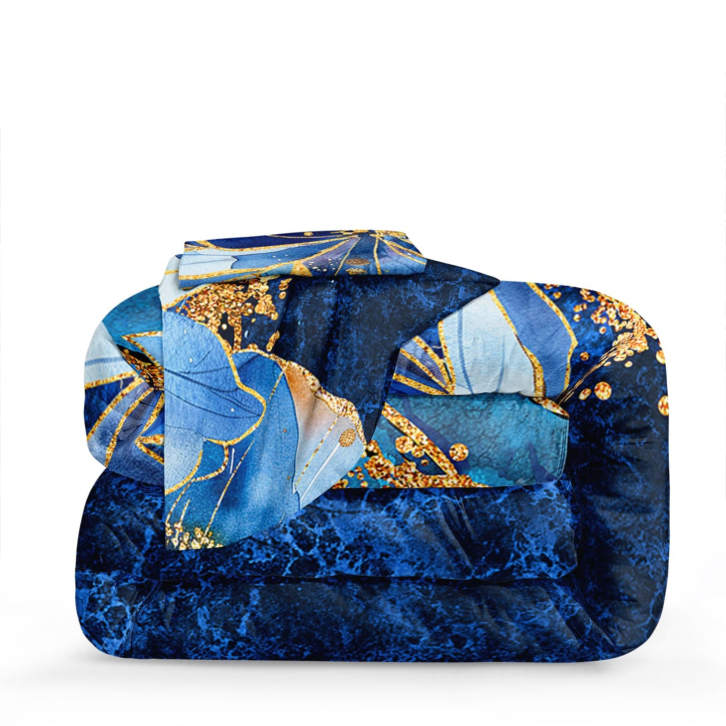 Bedorm Blue Marble Comforter Set Queen Floral Bedding Set Blue and Black Marble Stone Natural Texture Abstract Bedroom Comforter Set with Marble Pillowcases
