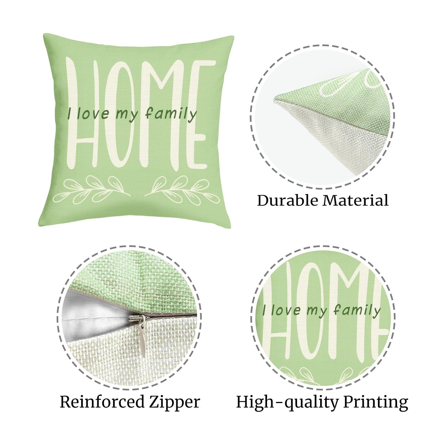Joymaison Green Farmhouse Throw Pillow Covers 18x18 Inch Set of 4 Green Plants Leaves Cushion Covers Home Decor for Couch Cushion Cases