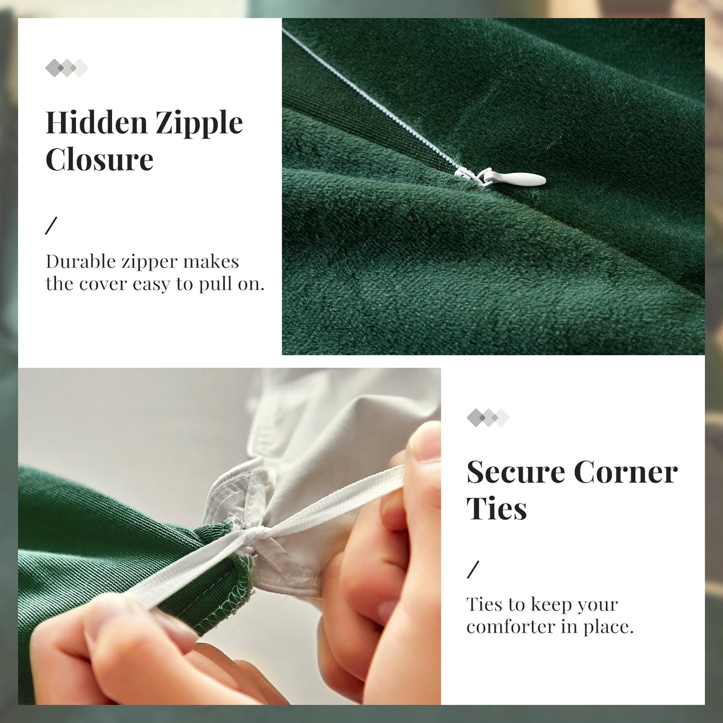 WARMDERN Emerald Green Flannel Velvet Duvet Cover King Size Duvet Cover Bedding Sets, 3pcs Ultra Soft Luxury Textured Modern Crystal Velvet Duvet Covers with Zipper Closure(Emerald Green, King)