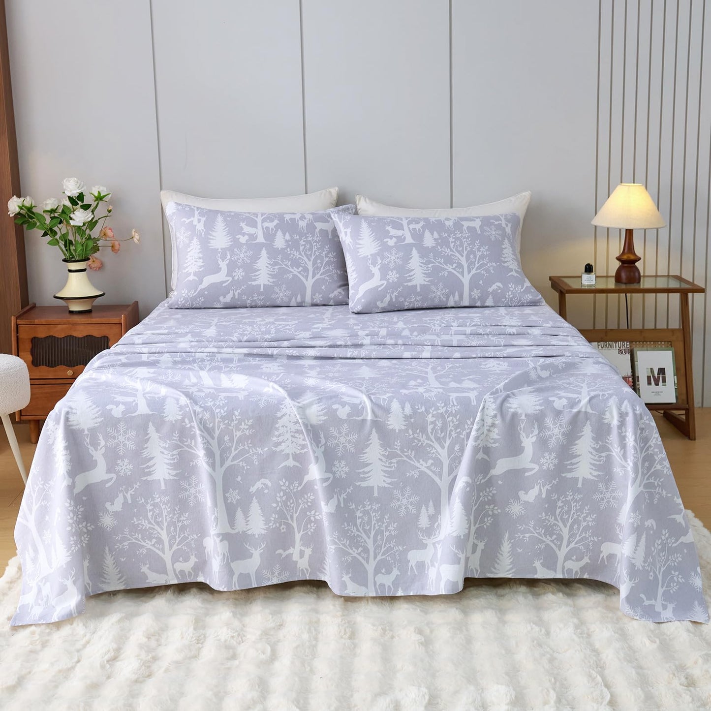 LANYETON 100% Cotton Flannel Sheets, Ultra Soft Cozy Warm Bed Sheets Set for All Season, 16" Deep Pocket, 3PC, Twin