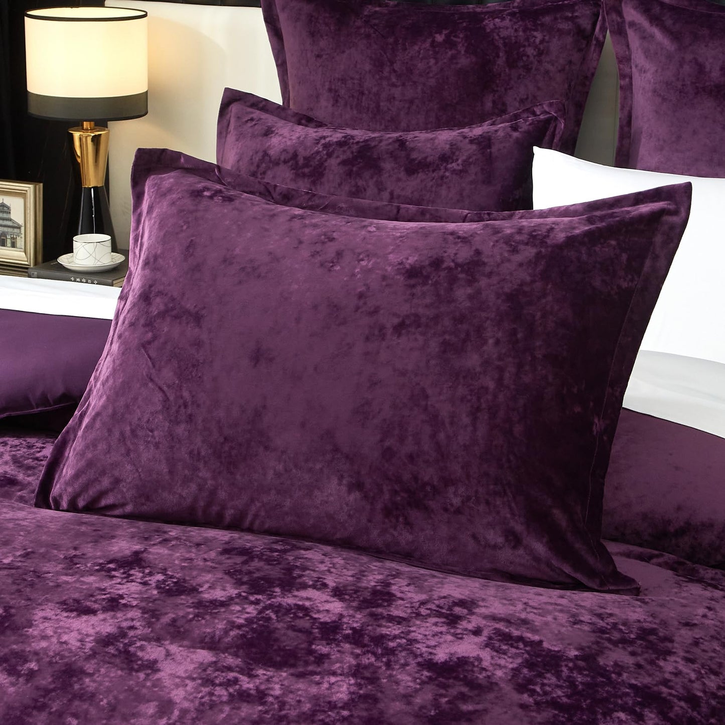 Ivellow Crushed Velvet Comforter Set Queen Purple Comforter Set 5pcs Ultra Soft Lightweight Breathable Bedding Set Luxury Cozy Flannel Comforter Queen Size (1 Comforter,2 Pillow Shams, 2 Euro Shams