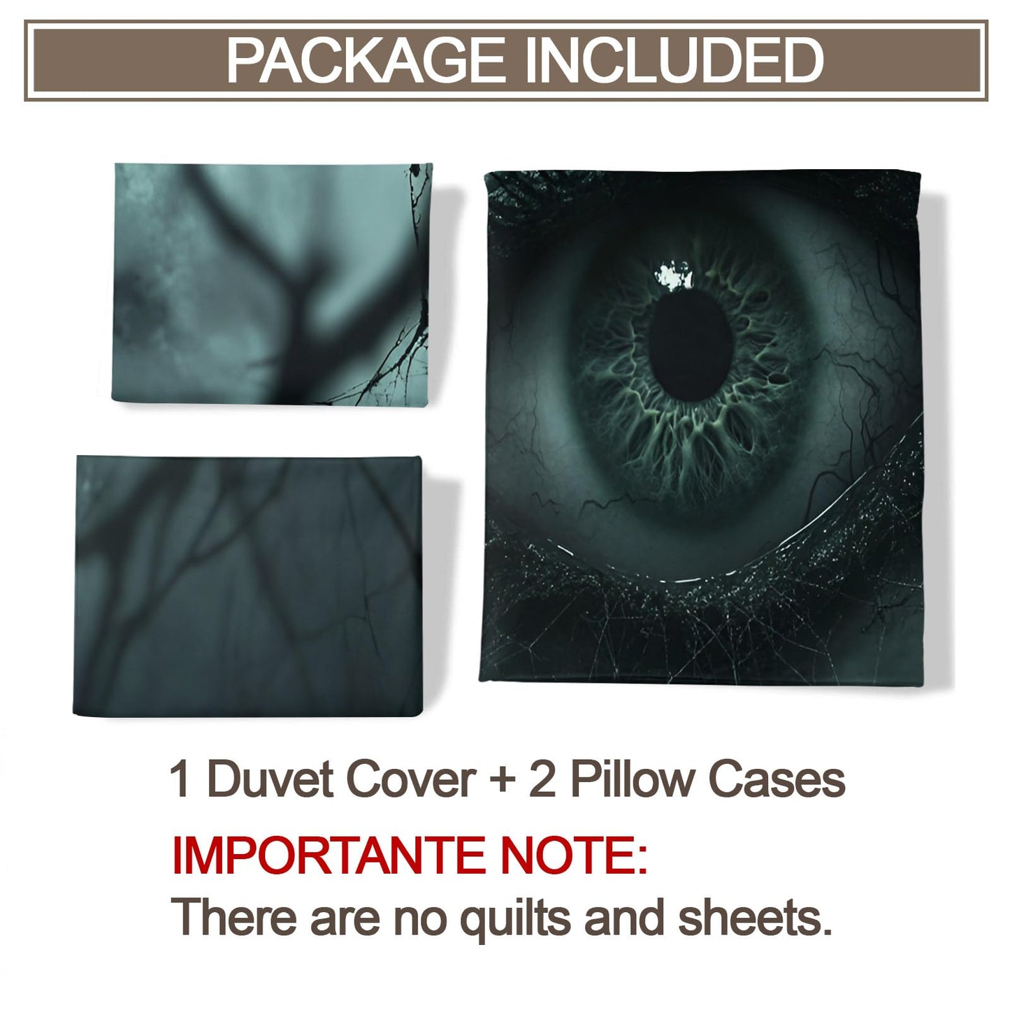 PAISUOQ Gothic Bedding Sets Full, Horror Eyes Comforter Cover with Zipper Ties, Dark Black Duvet Cover with 2 Pillowcases, 3 Pieces，Bedroom Decor & Gifts