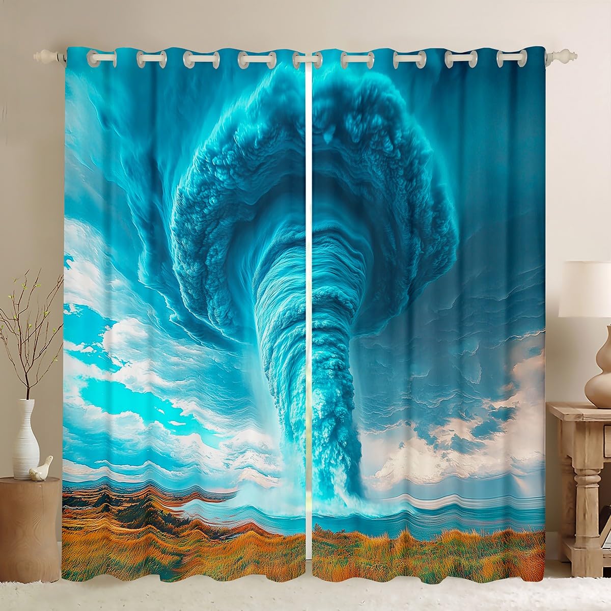 Erosebridal Nature Tornado Window Curtains Drapes 38" Wx45 L,Storm Chaser Tornados Curtains for Kids Boys Teens,Aqua Weather Room Decor