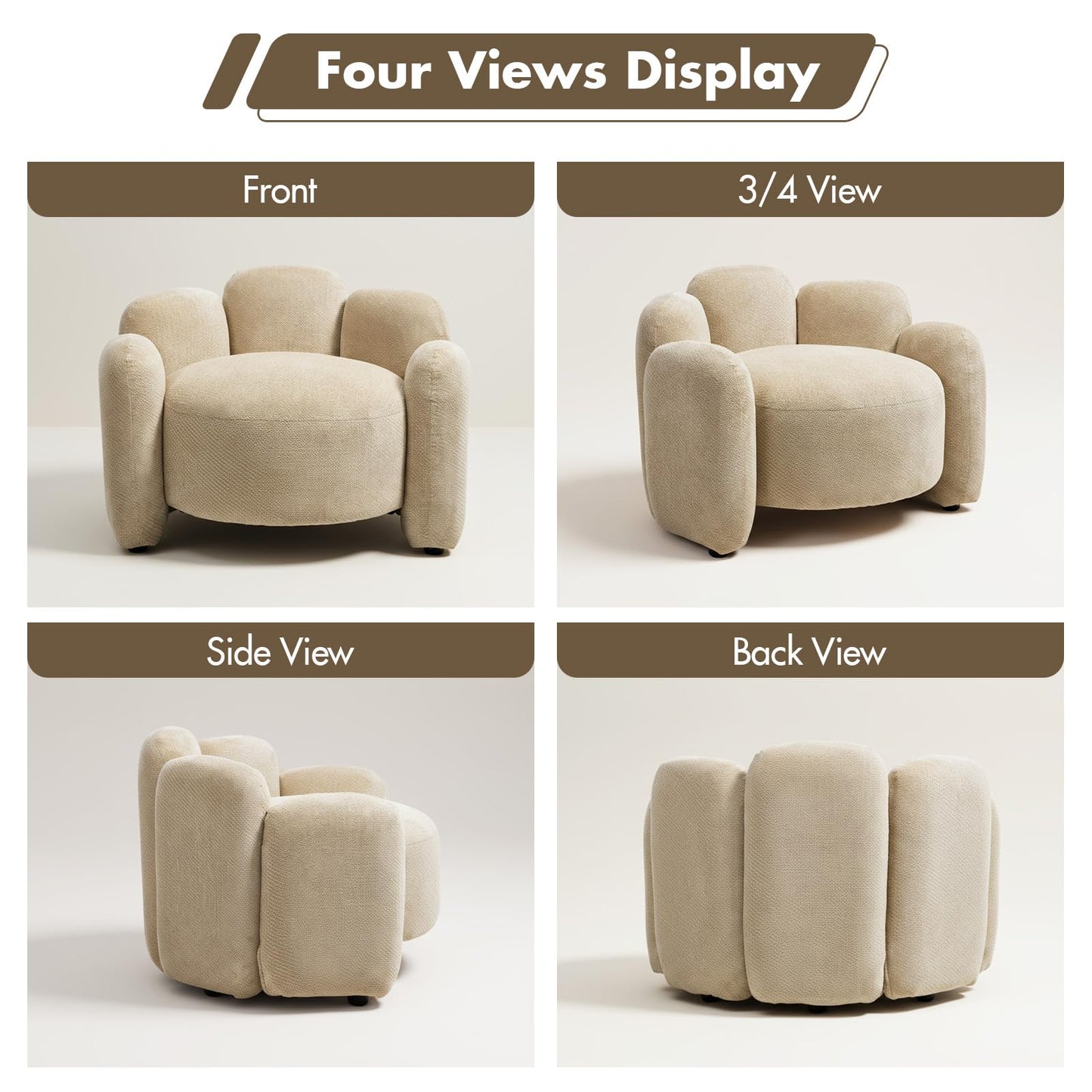 Hyfirm Mid-Century Modern Accent Chairs Set of 2, Upholstered Chenille Barrel Chairs with Solid Wood Base, Comfy Reading Chairs for Living Room, Bedroom, Apartment, Deep Seat Side Chairs, Khaki