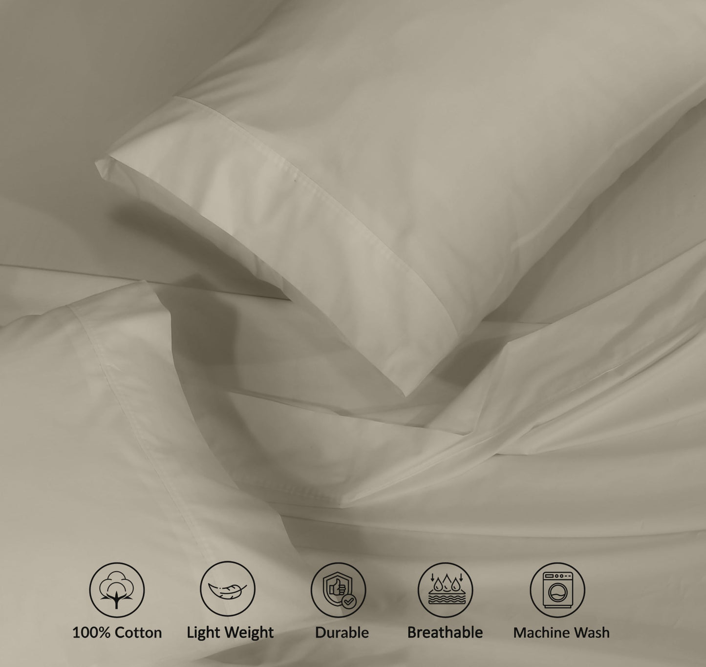 RUVANTI 100% Cotton Percale Sheets Queen Size – Crisp Cooling Bed Sheets for Hot Sleepers, Deep Pocket 16”, Soft Breathable & Durable Hotel-Style 4 Piece Set, Taupe