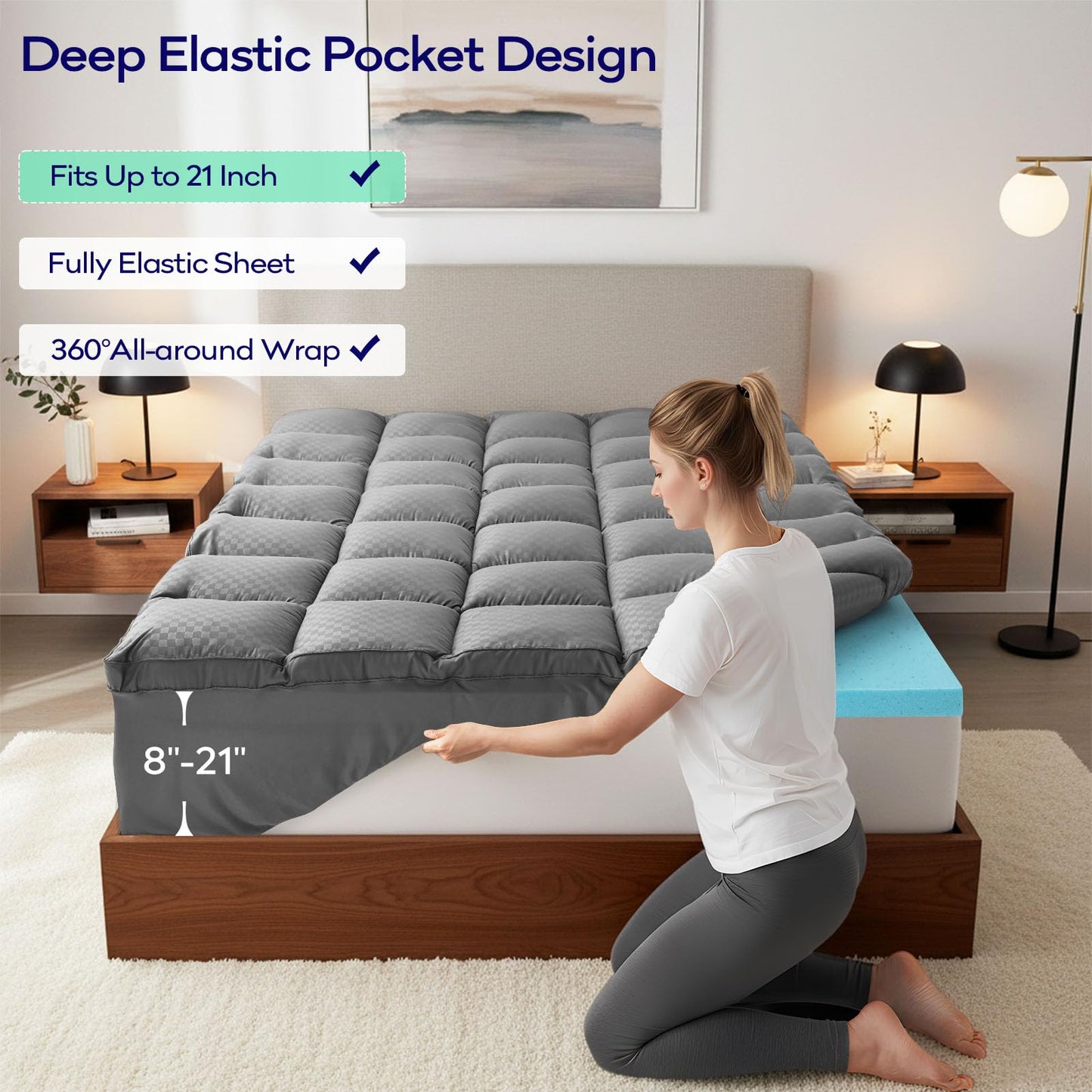 OLANLY Dual-Layer 4 Inch Full Mattress Topper for Back Pain, 2 Inch Gel Memory Foam Support Base and 2 Inch Cooling Pillow Top Mattress Pad Cover, Plush Pressure Relief, Deep Pocket, Grey