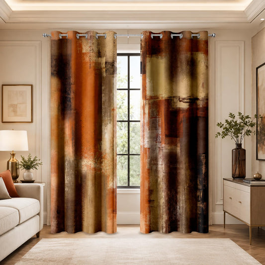 JAZEAOI Burnt Orange Abstract Blackout Curtains, Modern Art Red Brown Rust Black Out Window Drapes for Bedroom Living Room Grommet Thermal Insulated Room Darkening Home Decor, 2 Panels 52x84 Inches