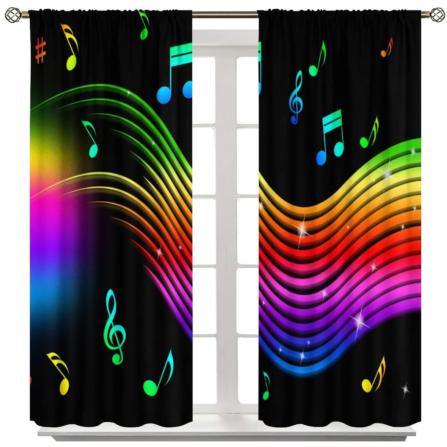 Music Blackout Curtains,Colorful Music Note Pattern Window Drapes for Bedroom Living Room Music Room Window Drapes 2 Panel Set,Total Size 42" x 63"