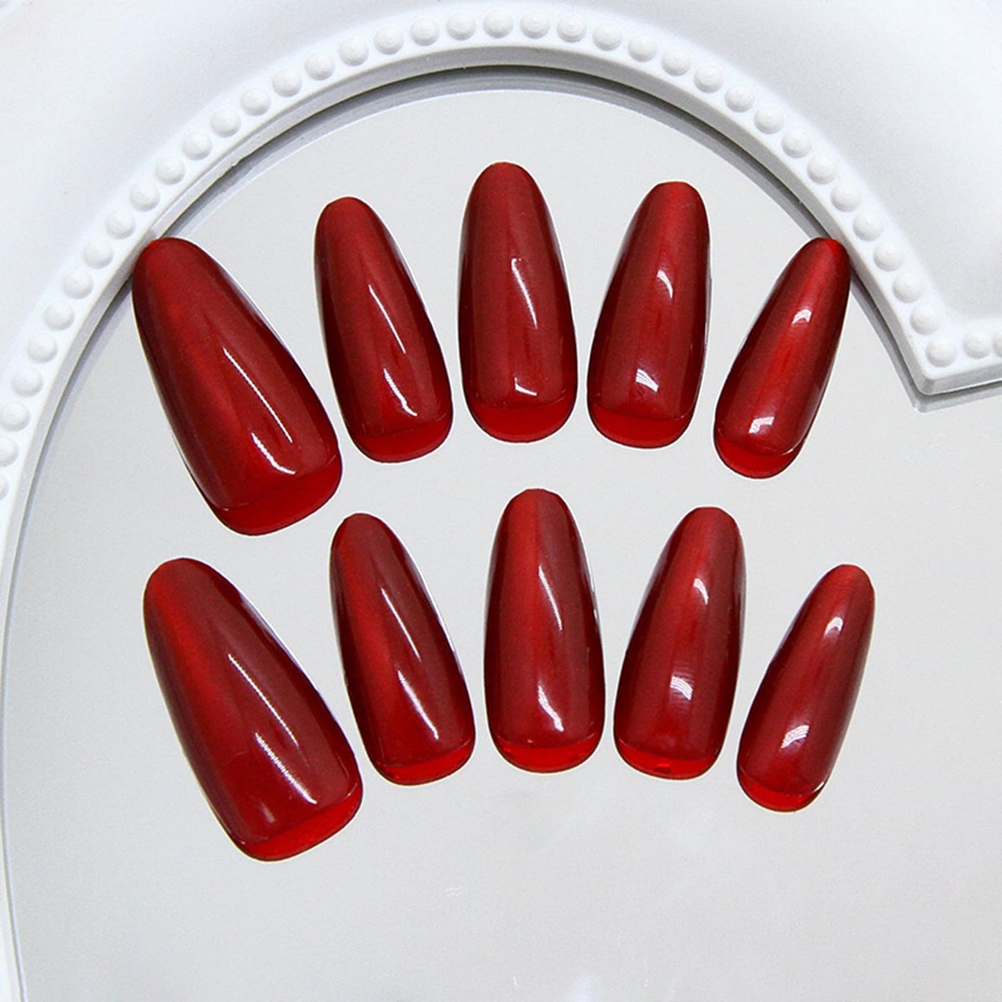 IMSOHOT Press on Nails Medium Almond Fake Nails Wine Red Cat's Eye Glue on Nails Full Cover Glossy Burgundy False Nails for Women 24Pcs Artificial Acrylic Nail Supplies