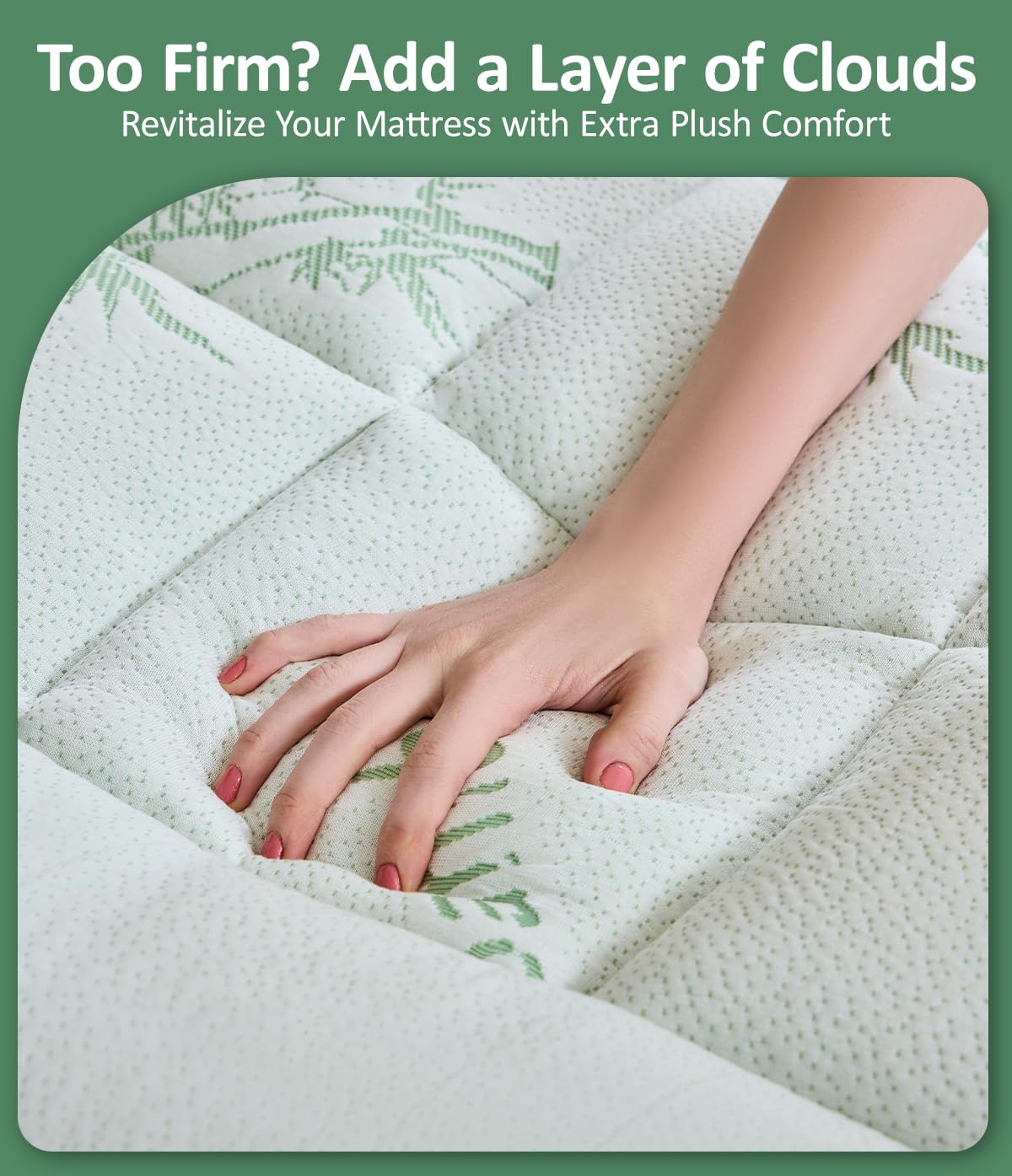 Fracho Ultra Soft Mattress Topper Twin XL Size - Rayon Made from Bamboo Cooling Mattress Topper - 1000GSM Plush Pillow Top Bed Pad, Naturally Breathable & Supportive for Hot Sleepers, Green