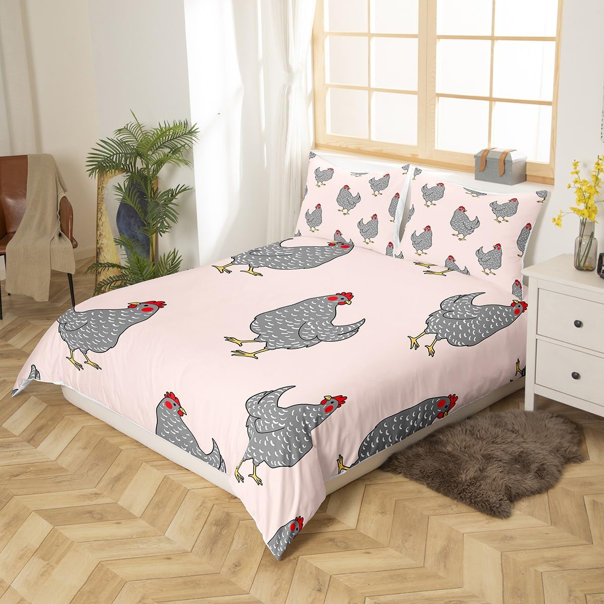 Erosebridal Rustic Chicken Duvet Cover for Kids Boys Girls,Watercolor Rooster Bedding Set Twin,Farmhouse Animal Comforter Cover,Country Wild Animal Quilt Cover with 1 Pillowcase Lightweight