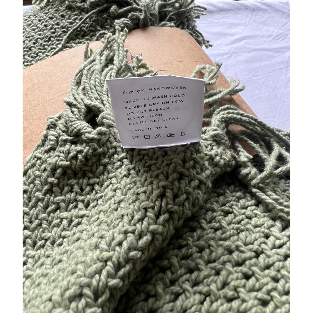 Dot Day Handwoven Cotton Throw Blanket – Chunky Knit, Soft & Breathable – 100% Cotton, 51x63 inches – Cozy Couch, Bed, Baby Nursery, Rustic Farmhouse Decor – Machine Washable (Sage Green)