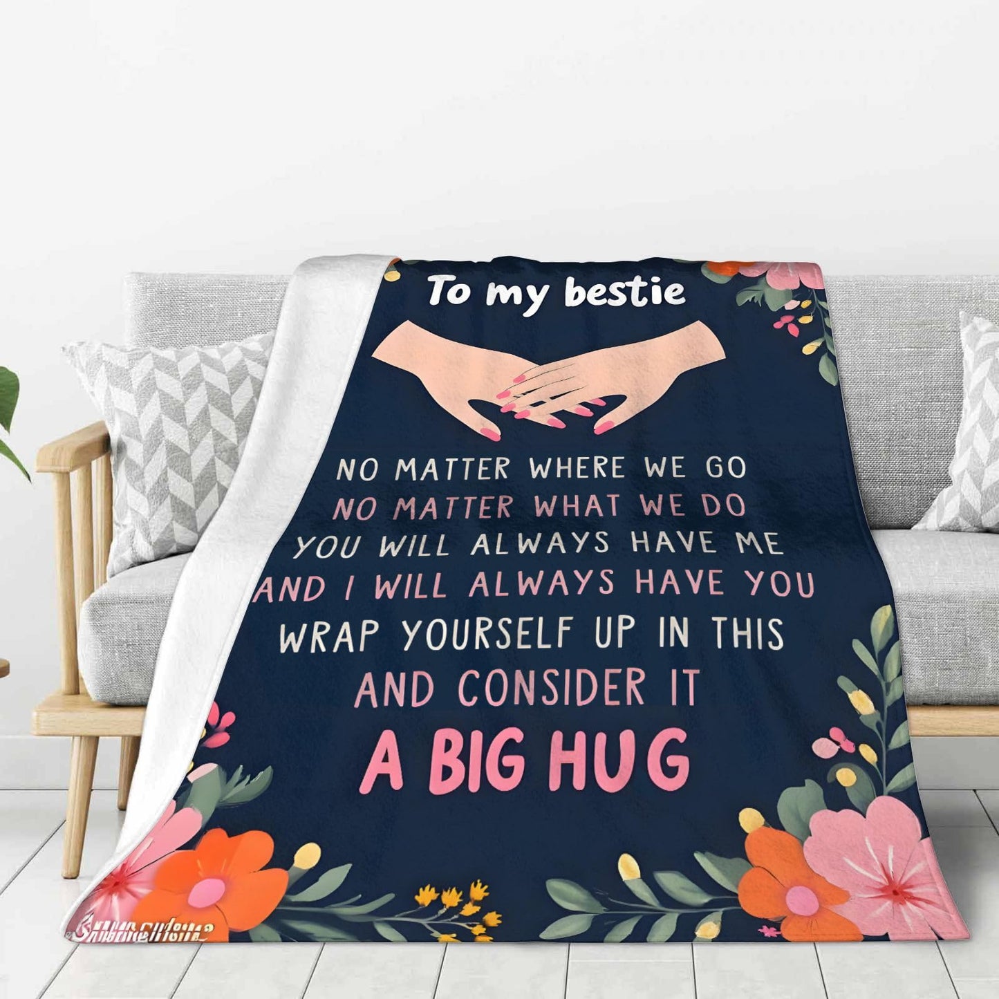 Sending You A Big Hugs So Its There When You Need It Blanket Cozy Flannel Comfort Throw Sympathy Healing Gift Encouragement Blanket for Family and Friends (White 11, 50x60in(127cm*153cm))