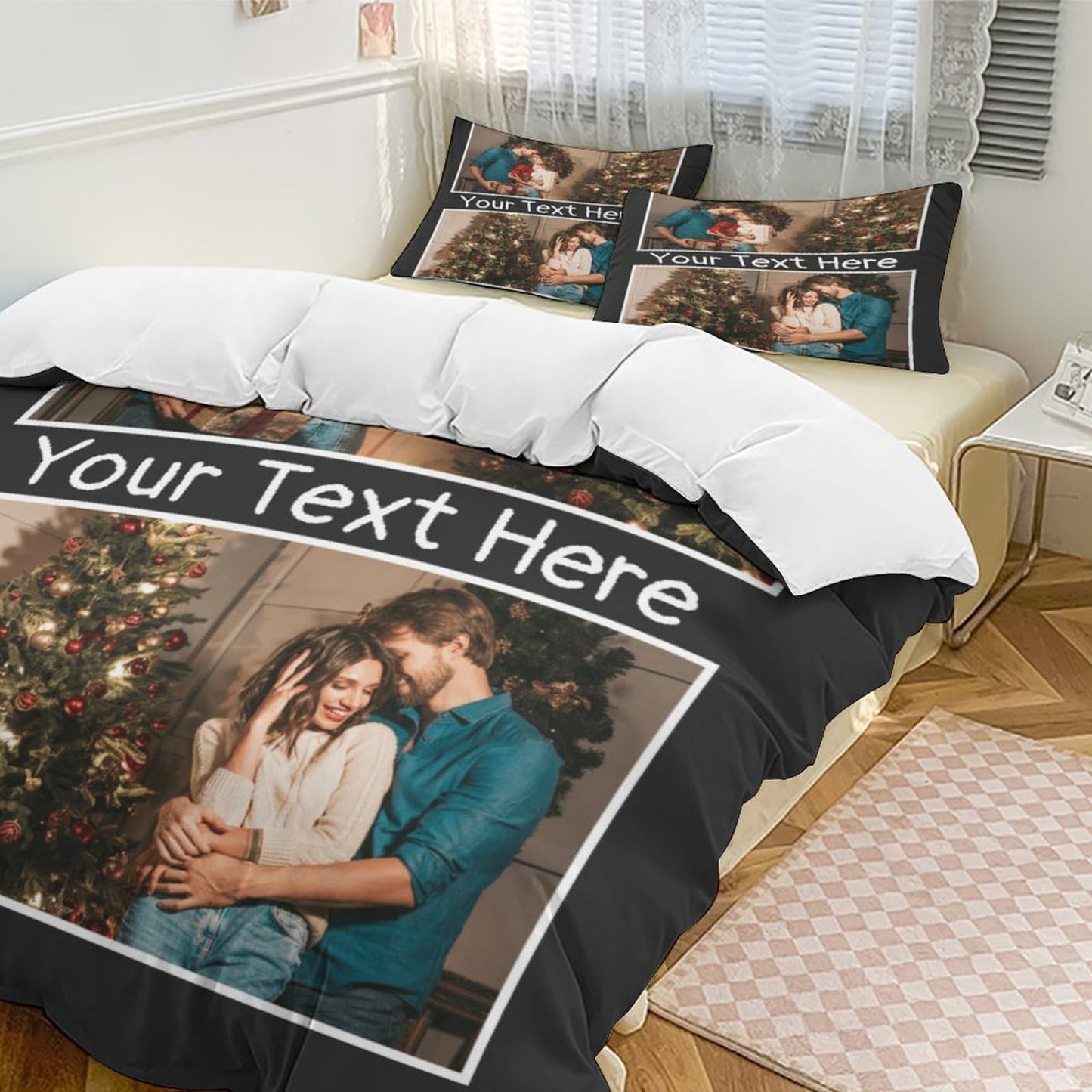 Lonhooker Custom Comforter Set, Custom Three-piece Bed Set Personalized Cover Set 3-Piece with 2 Pillowcases Customized Picture Bedding Sets with Picture Text Logo Universal All Season (Color08)