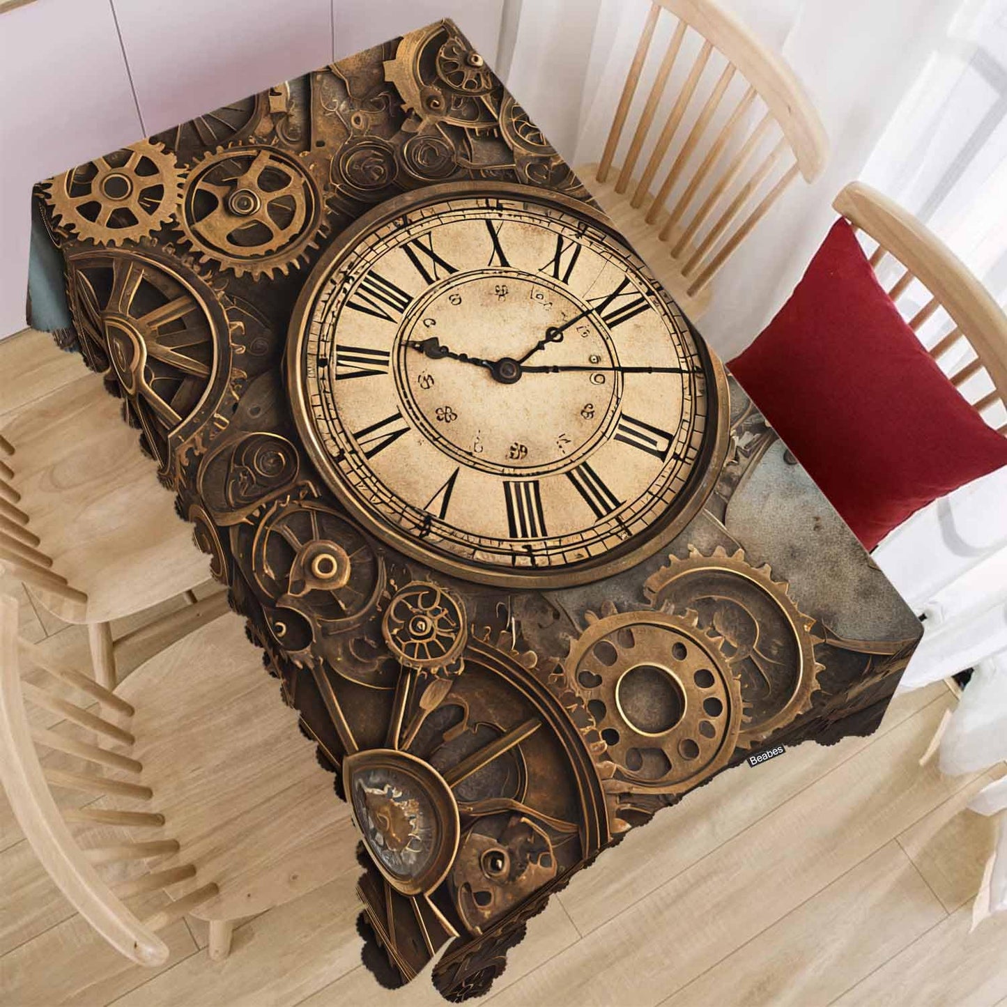 Beabes Clock Gears Tablecloth for Rectangle Tables Rusty Steampunk Clock Gears Brown Picnic Table Cover Indoor and Outdoor Table Cloth Camping Tablecloths for Dinner Kitchen 52"X70"