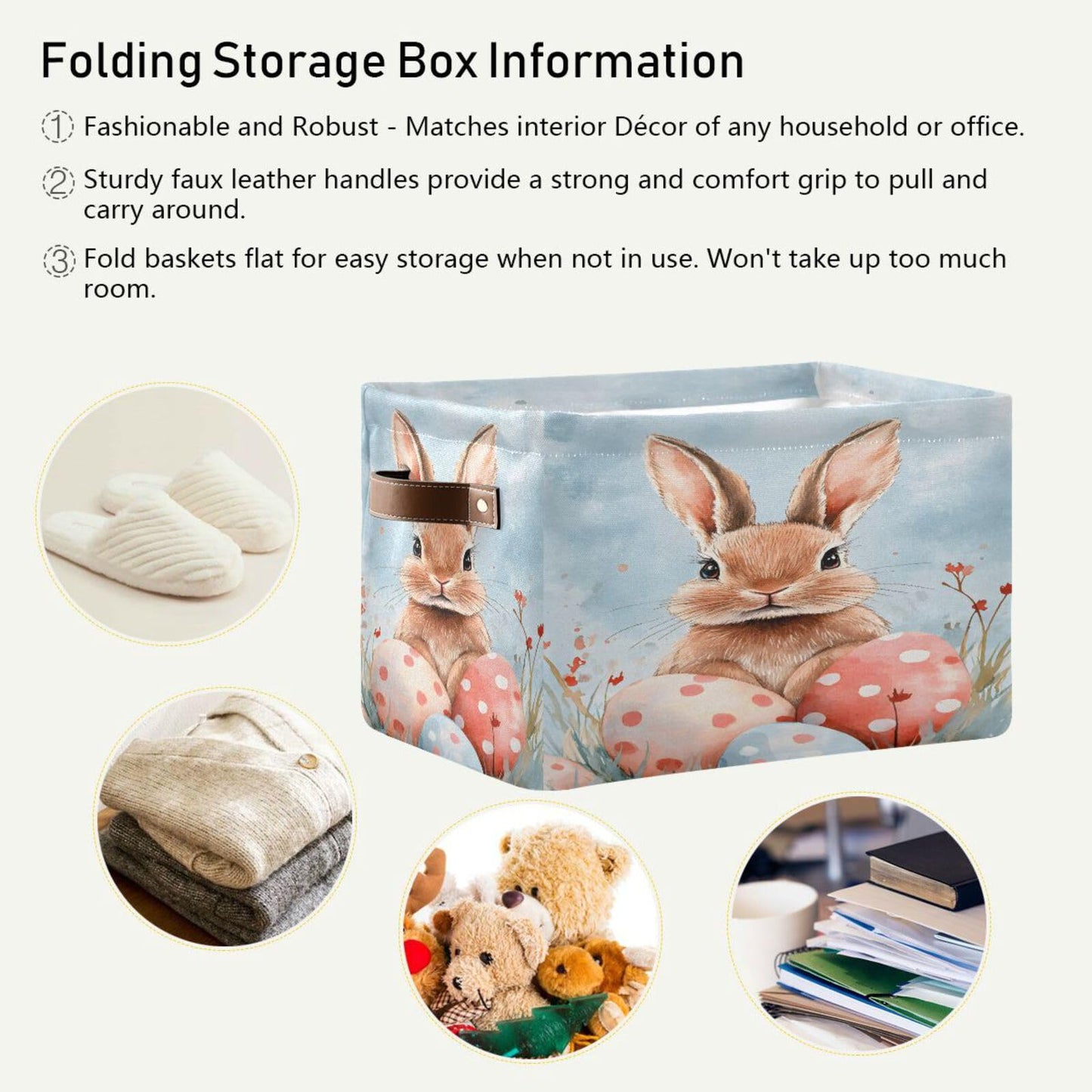 senya Easter Storage Basket, Easter Rabbit Bunny K Foldable Fabric Collapsible Storage Bins Organizer Bag for Storage Clothes