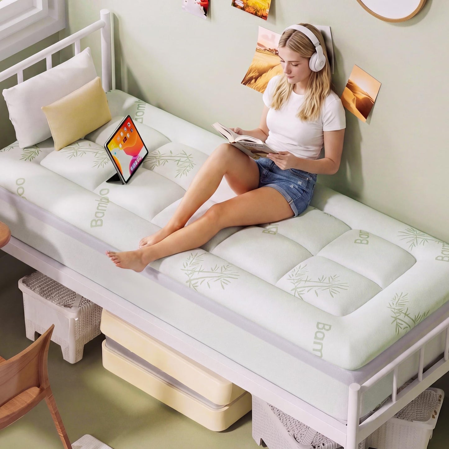 SINWEEK Bamboo Cooling 4 Inch Dual Layer Memory Foam Mattress Topper Twin XL with 2 Inch Gel Memory Foam & 2 Inch Pillow Top Mattress Pad for Pressure Relief, Rolled Separately for Faster Expansion