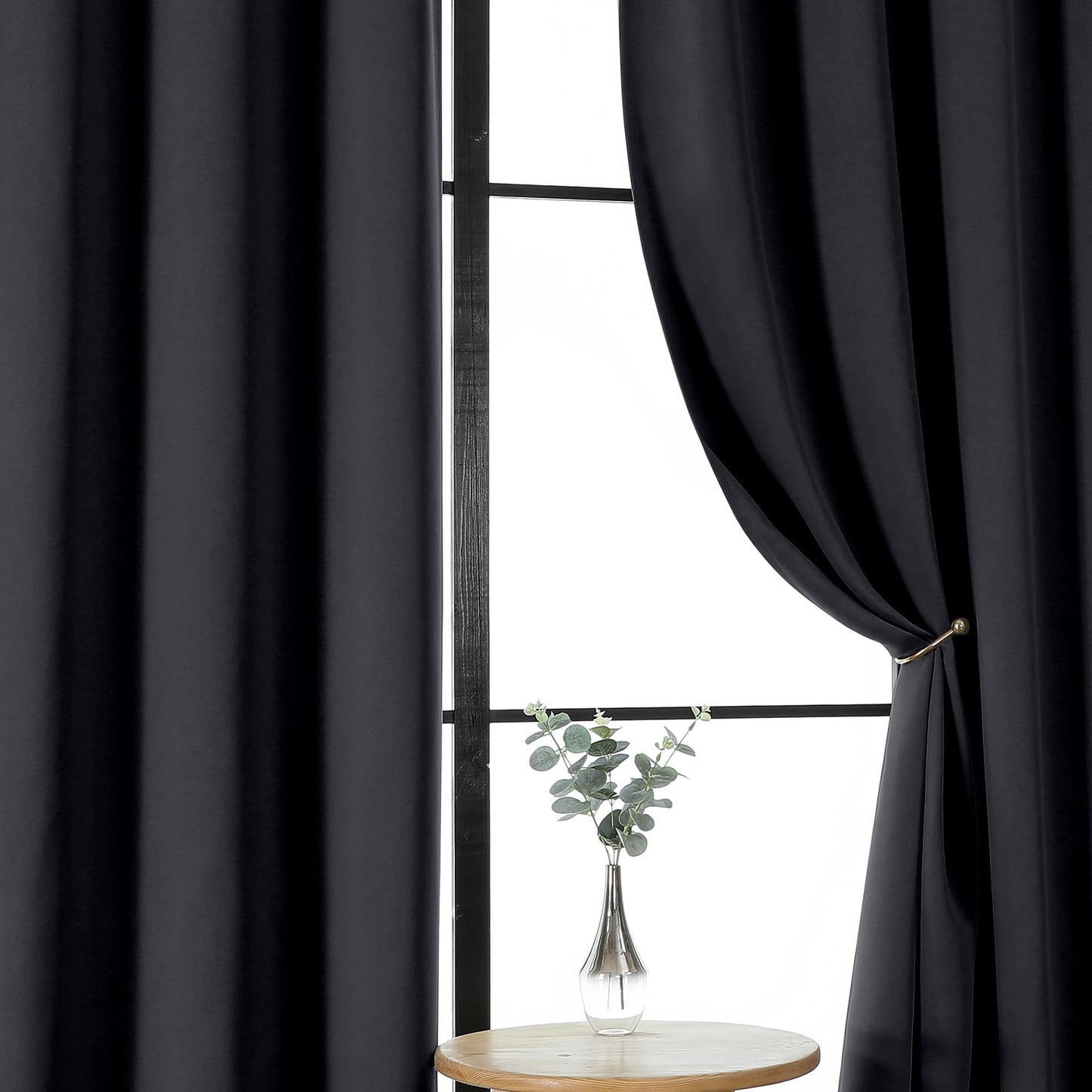 Gwine Black Blackout Curtains for Bedroom 63 Inch Length - Thermal Insulated Light Blocking Window Curtain Panels, Solid Room Darkening Drapes for Living Room, 2 Panels, Each W40 x L63
