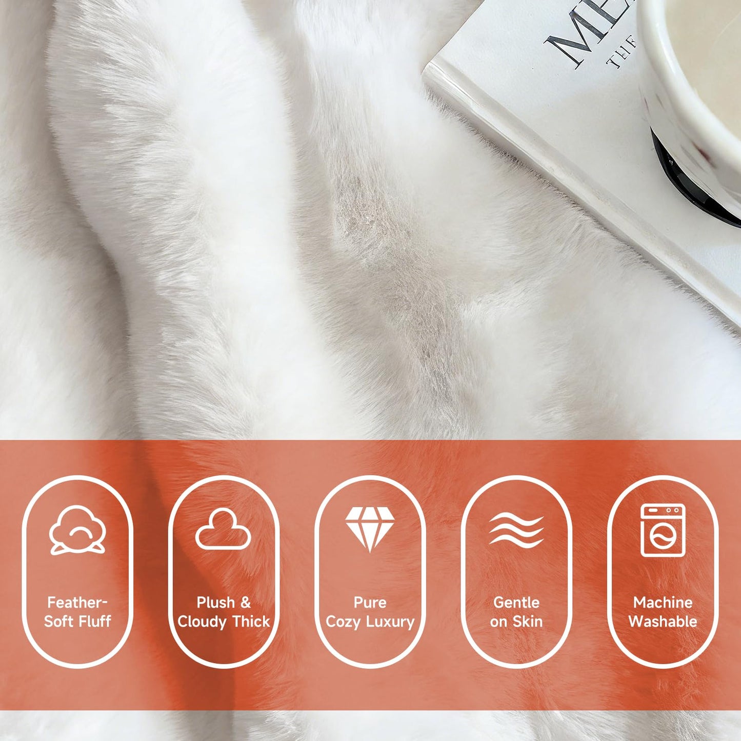 Luxury Faux Rabbit Fur Bubble Throw Blanket, Elegant White, Ultra Soft Plush 3D Bubble Design, Reversible Mink Blanket for Couch, Sofa, Bed & Living Room, 50" x 60" Gift for Women & Family
