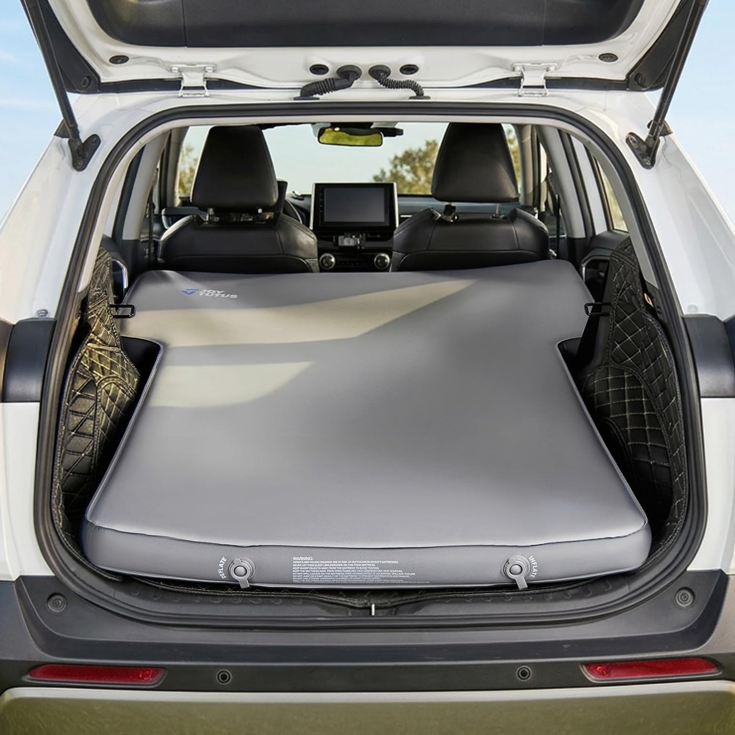 JOYTUTUS Foam & Air Camping Mattress for SUV - 4" Thickened Self-Inflating Car Bed, Wear-Resistant, Portable Sleeping Pad Fits Most Mid-to-Full Size SUV Trunks & Rear Seats, Gray