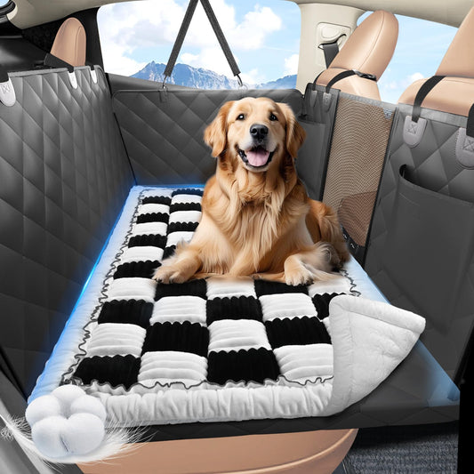 ROUWINNE Backseat Dog Bed Non-Slip, Dog Bed for Car Back Seat Soft and Comfortable, Back Seat Pet Bed Mat for Travel, Pet Car Blanket for Backseat Extender and Seat Covers Checkered (51”X 23.5”)