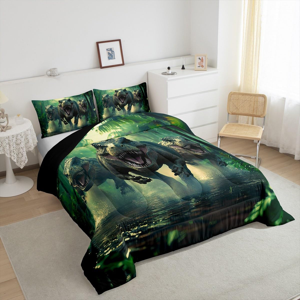 Feelyou Kids Dino Comforter Set Twin Size for Boys Green Dinosaur Bedding Soft Microfiber Dino Bed Set All Season Dinosaur Duvet Quilt with 1 Comforter + 1 Pillowcase